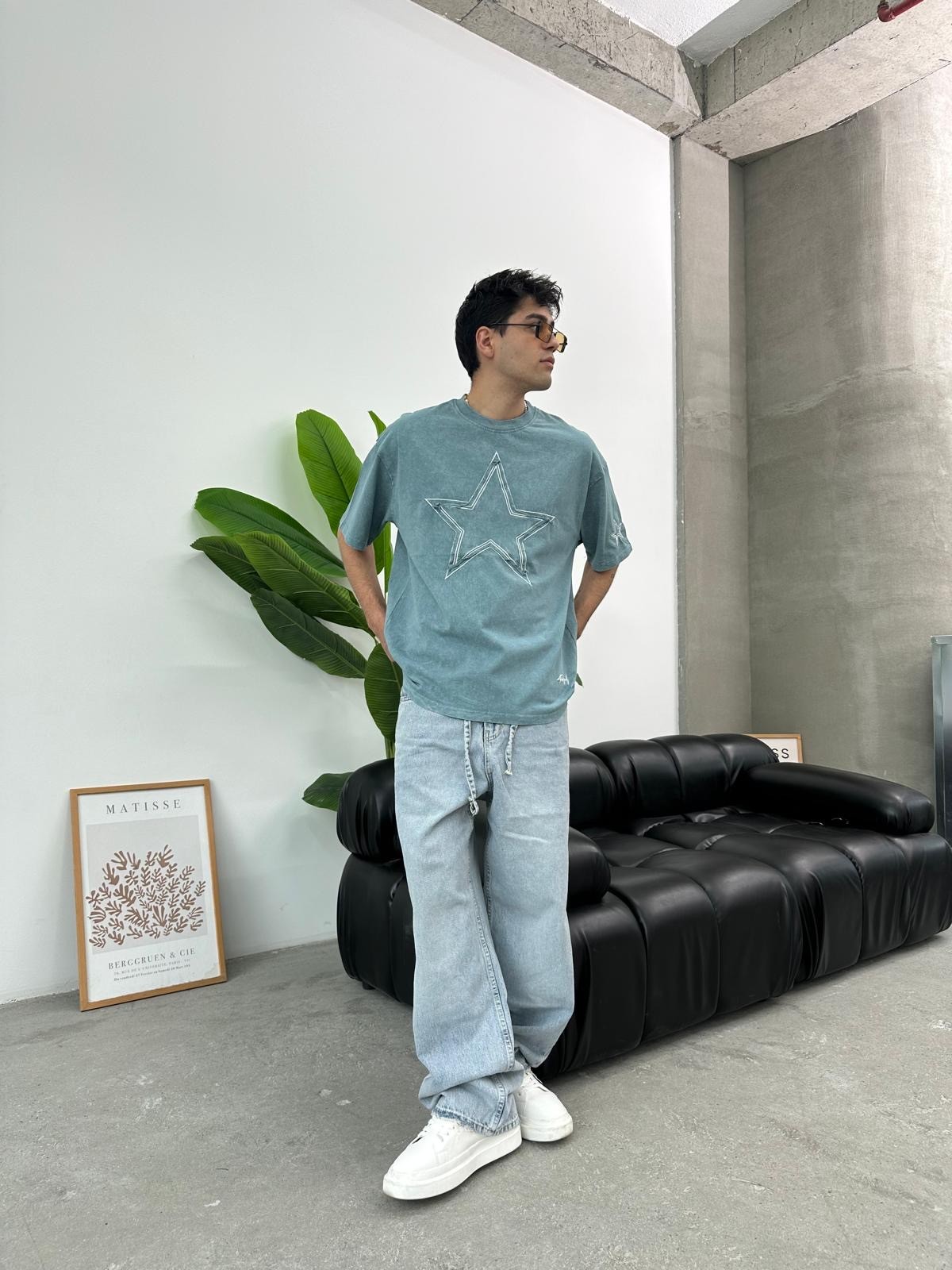 Star Detail Yeşil Oversize T-Shirt