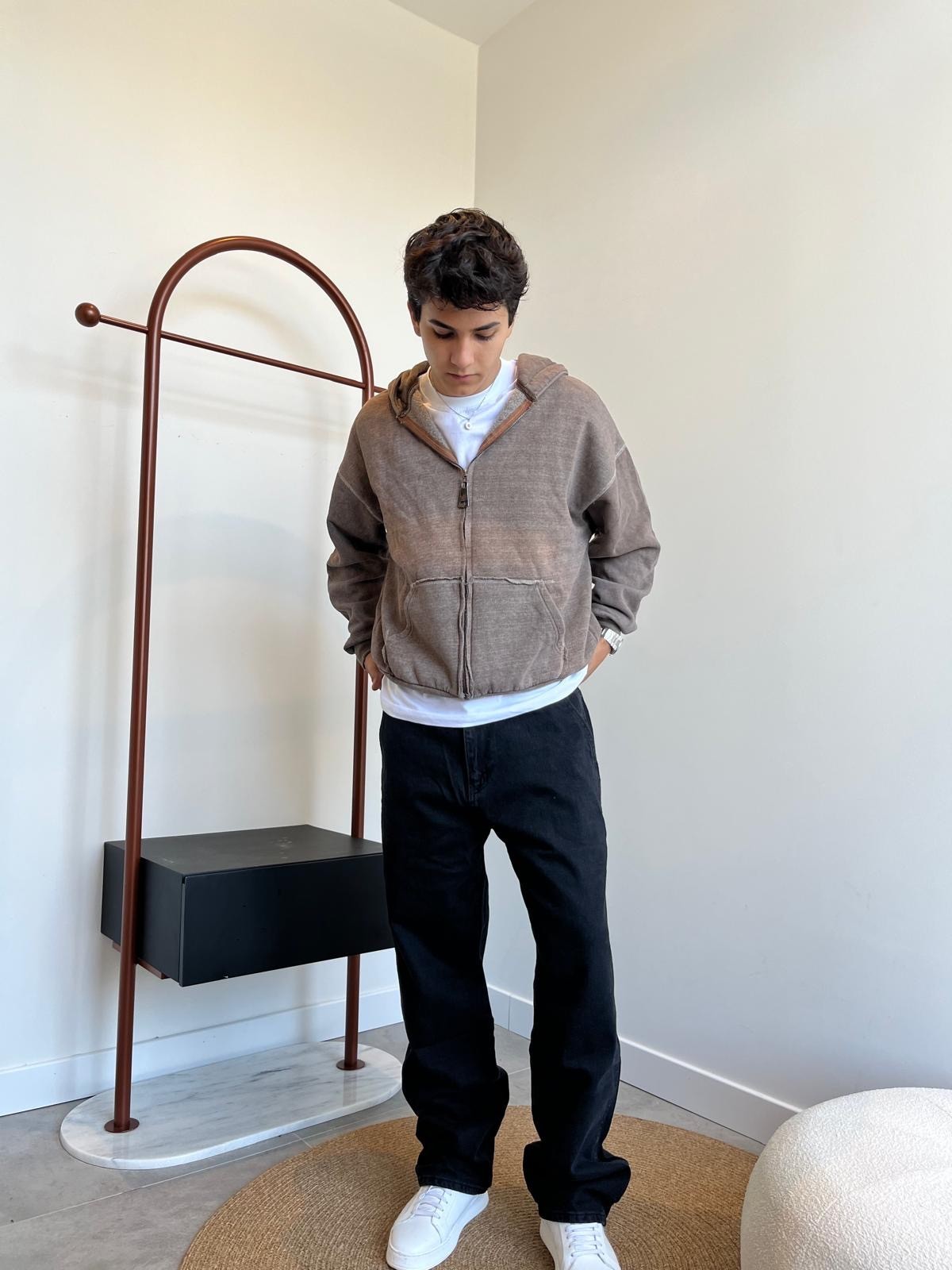 Brown Oversize Stockholm Zip-Hoodie