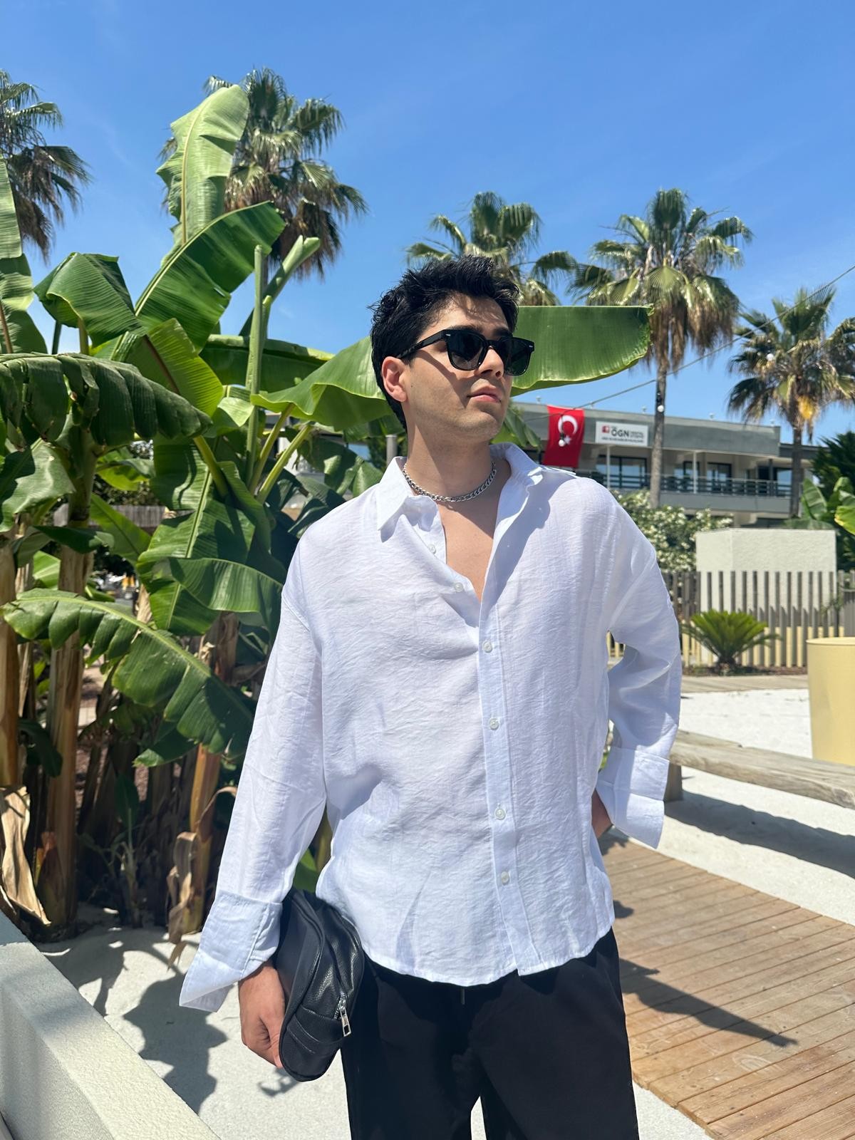 Beyaz Sand Vibes Keten Gömlek