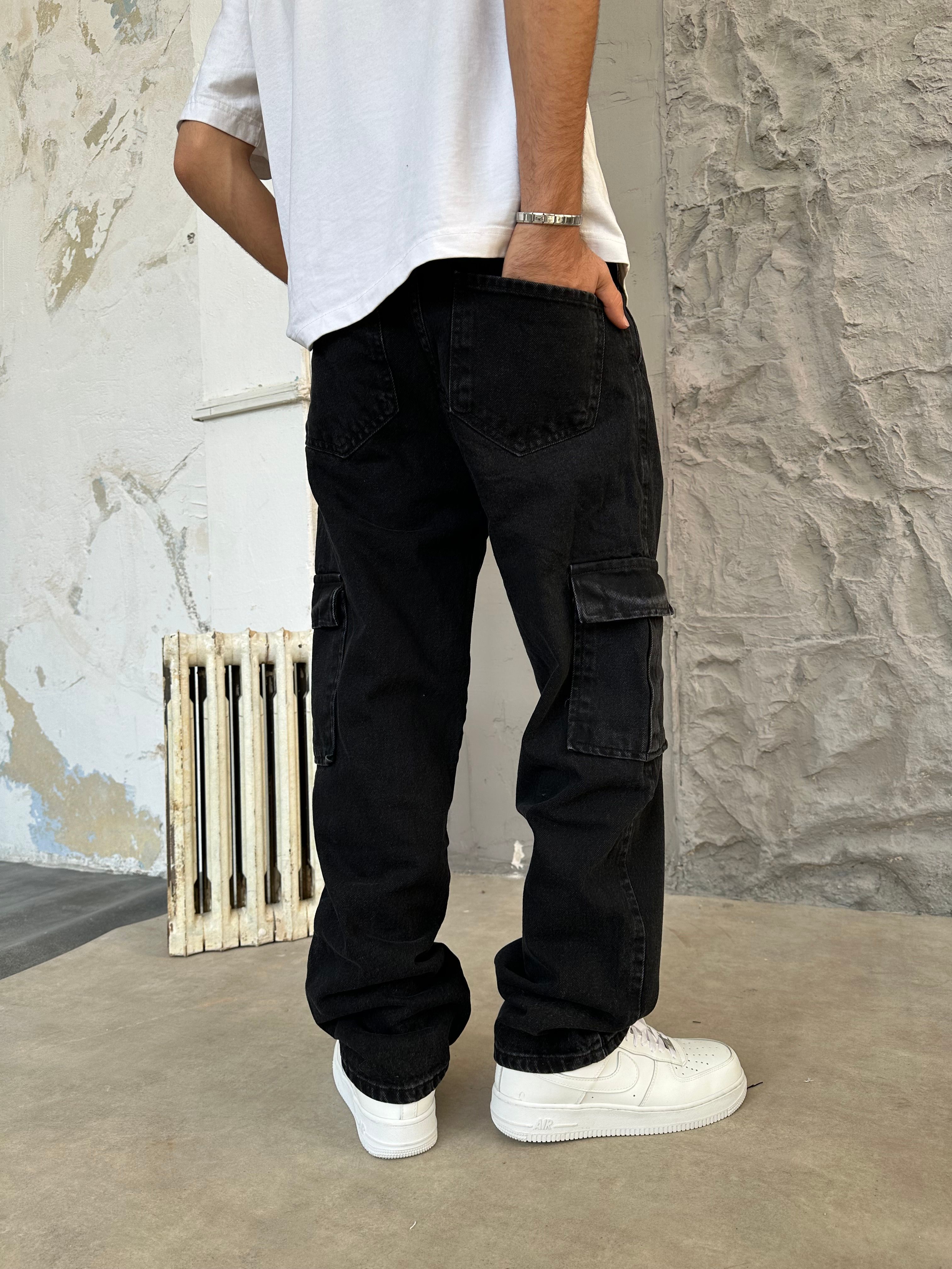 Black Basic Cargo Baggy Pantolon