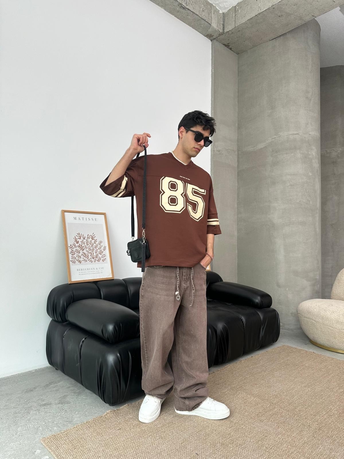 Run Of 85 Baskılı Oversize Kahve T-Shirt