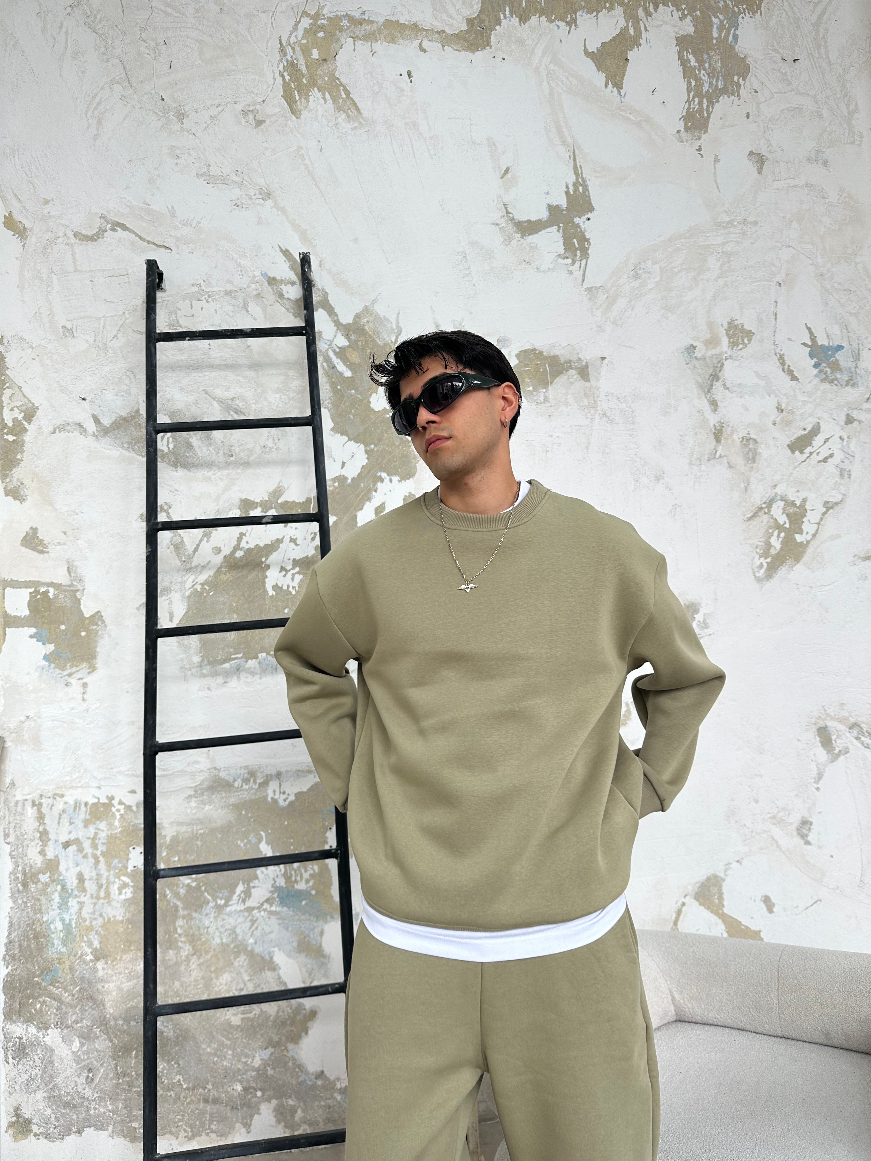 Küf Yeşili Oversize Basic Sweatshirt