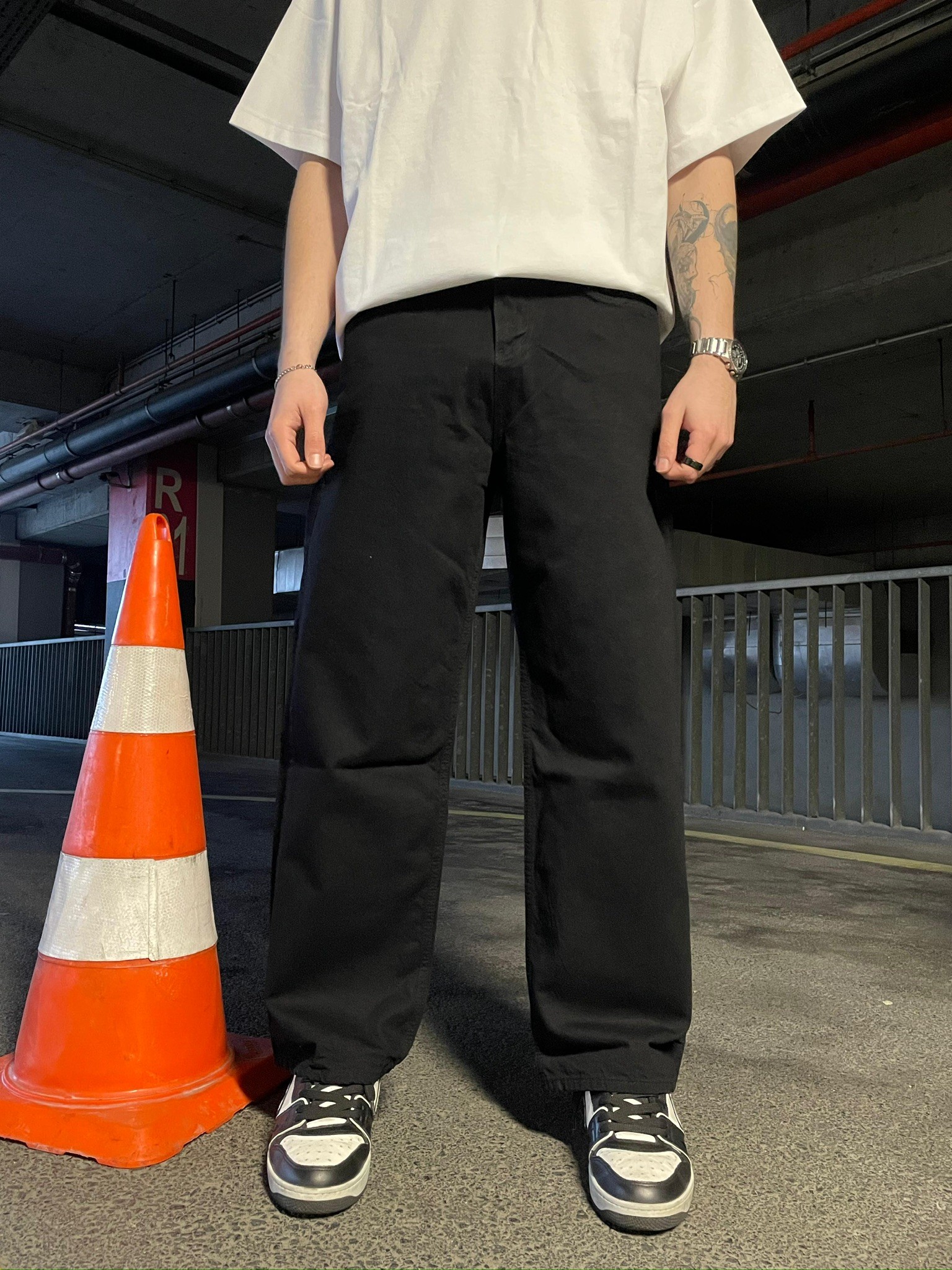 Black Basic Baggy Pantolon