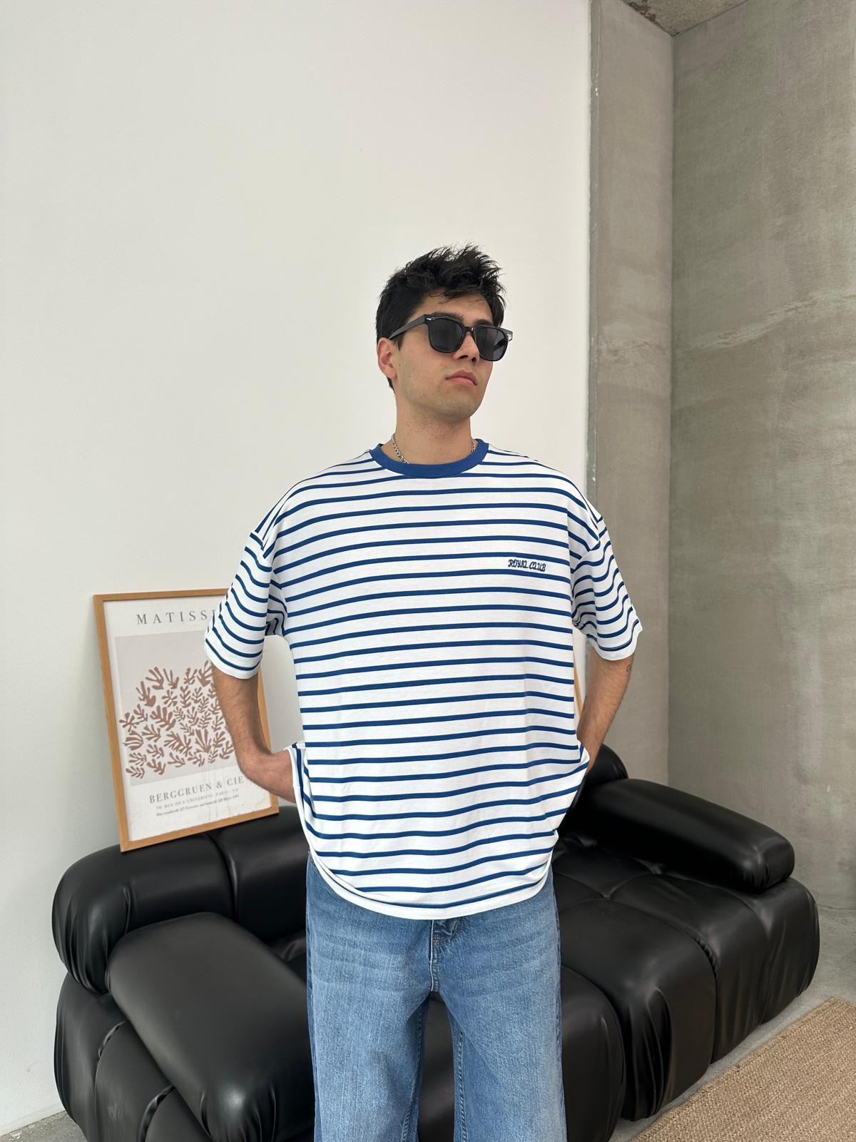Royal Club Mavi Çizgili Oversize T-Shirt