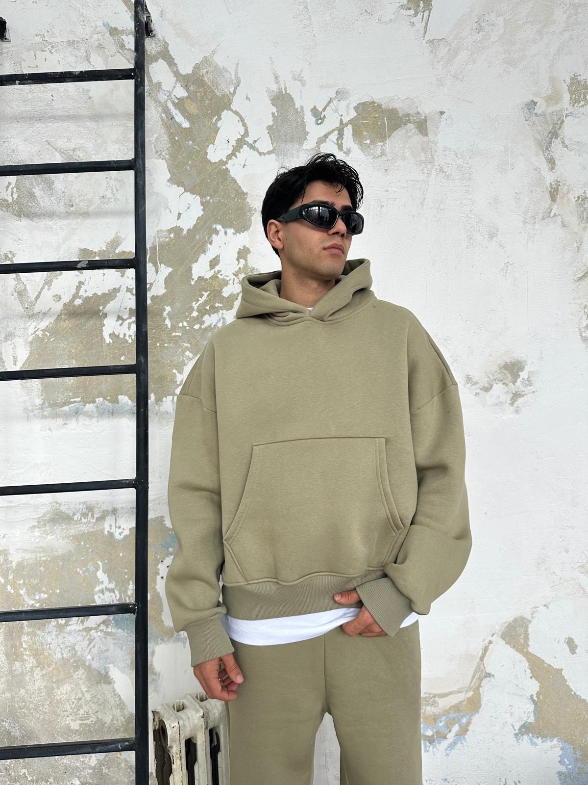 Küf Yeşili Oversize Basic Hoodie