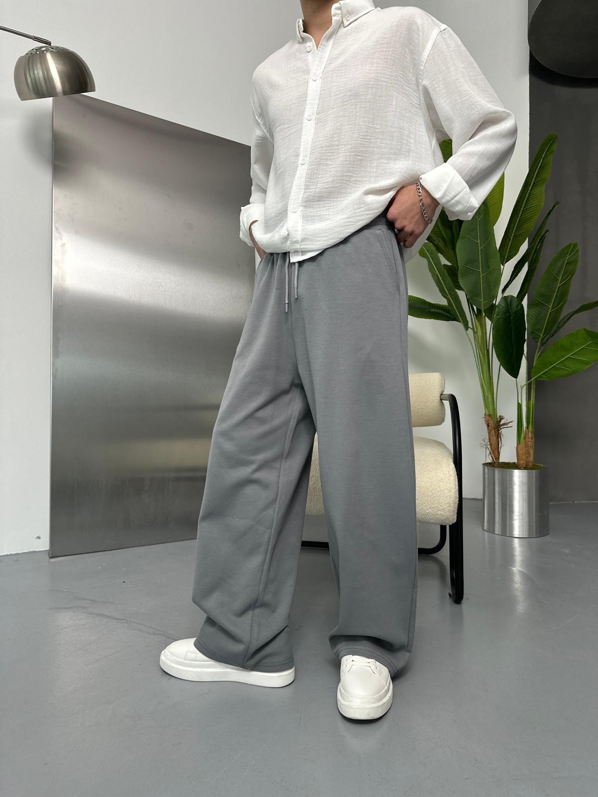 Face Kumaş Gri Baggy Pantolon 