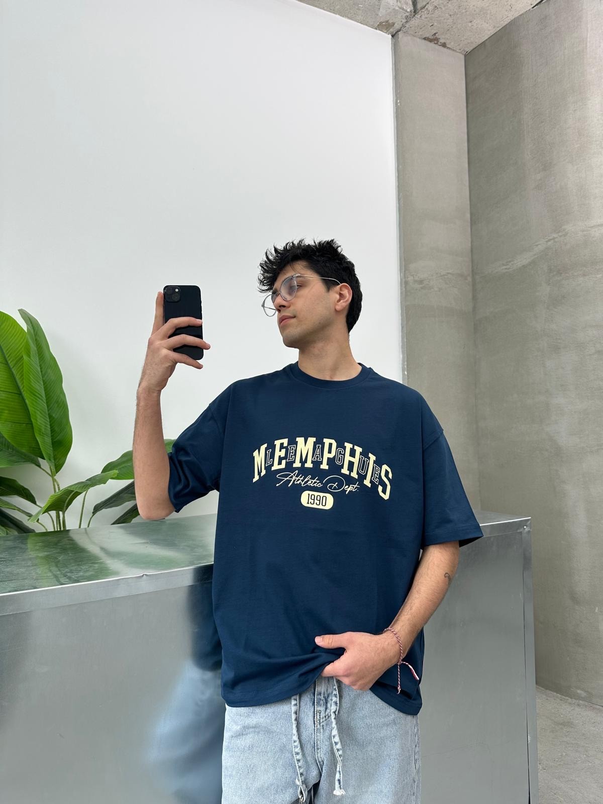 Memphis 1990 Lacivert Oversize T-Shirt