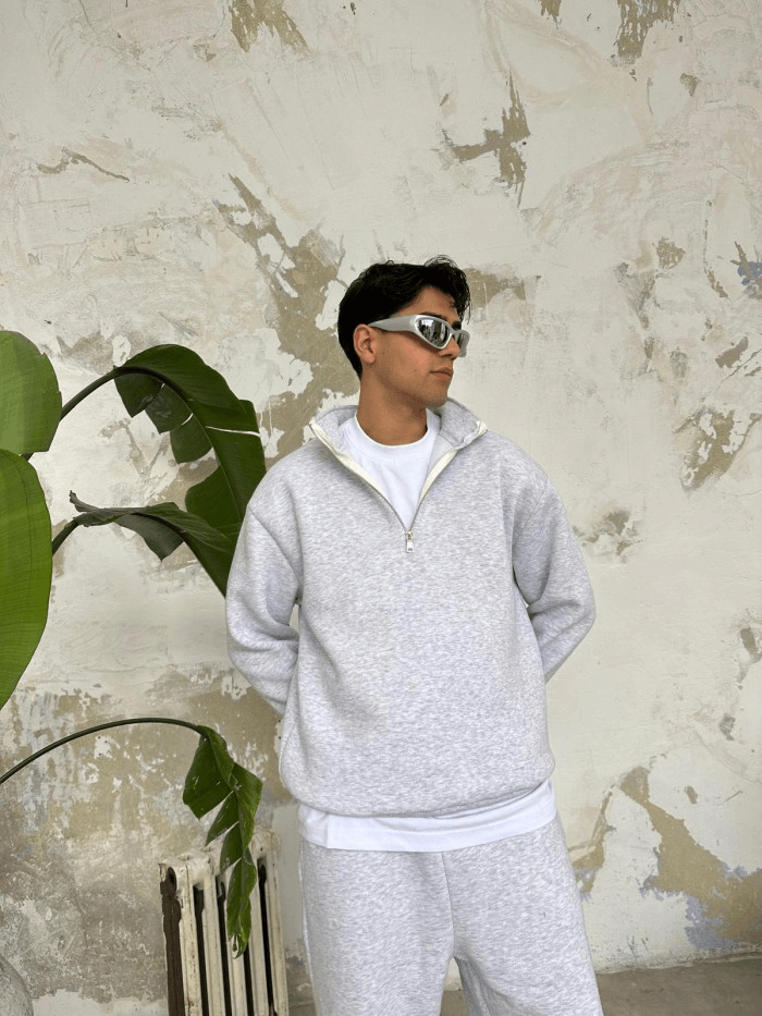 Gri Melanj Oversize Halfi-zip