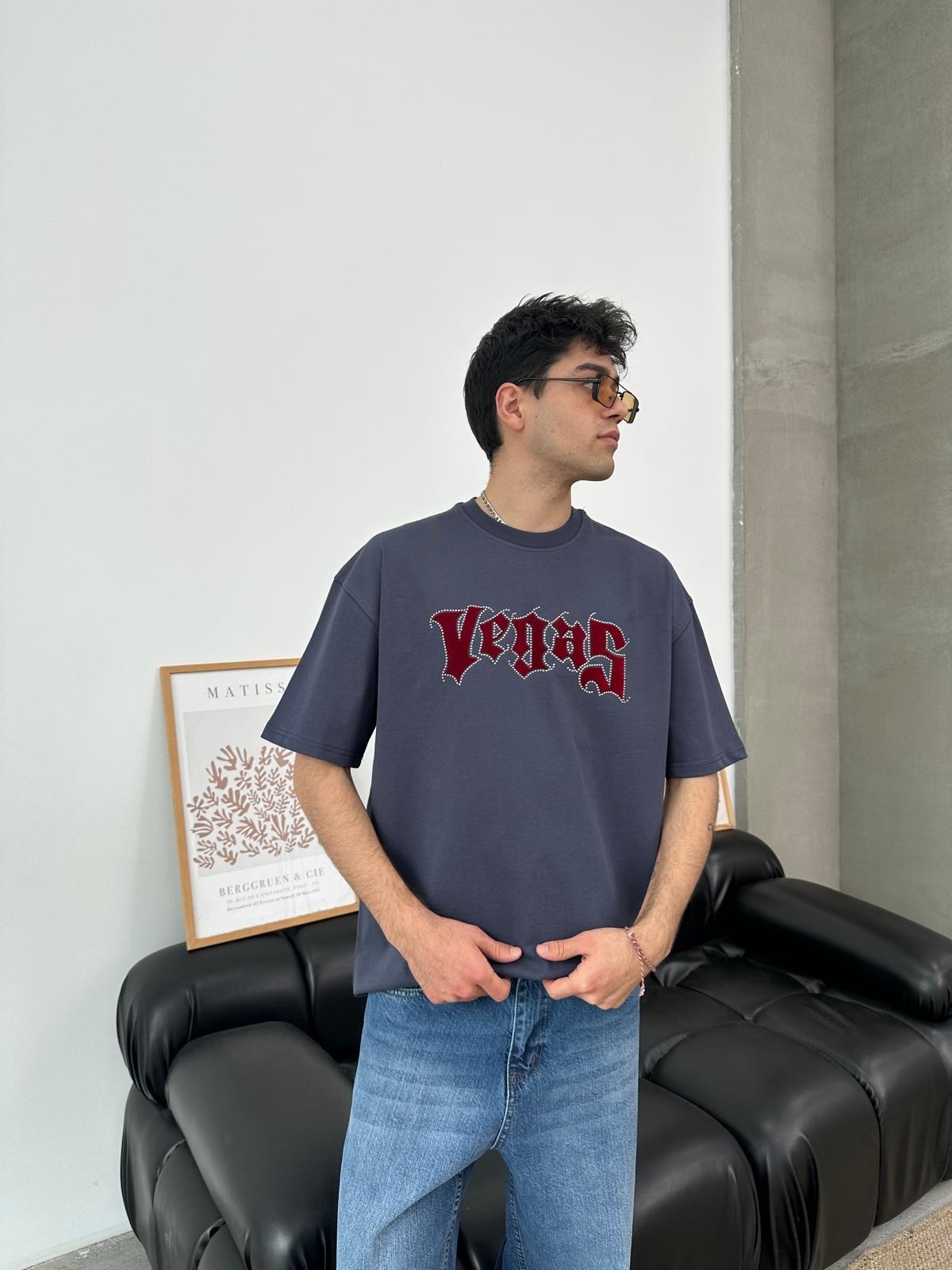Vegas Taş Detaylı Füme T-Shirt
