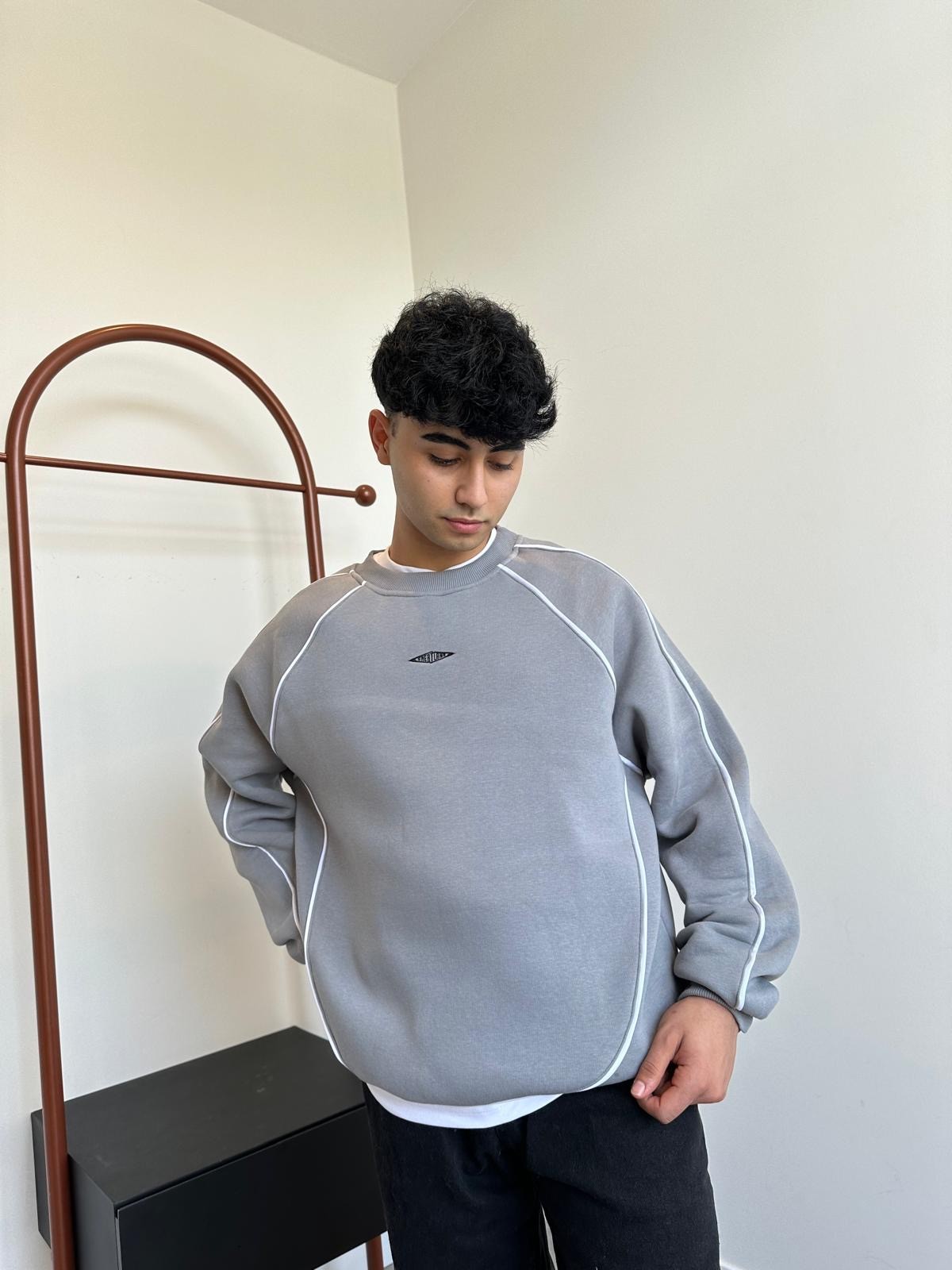 Biye Detaylı Füme Oversize Sweatshirt