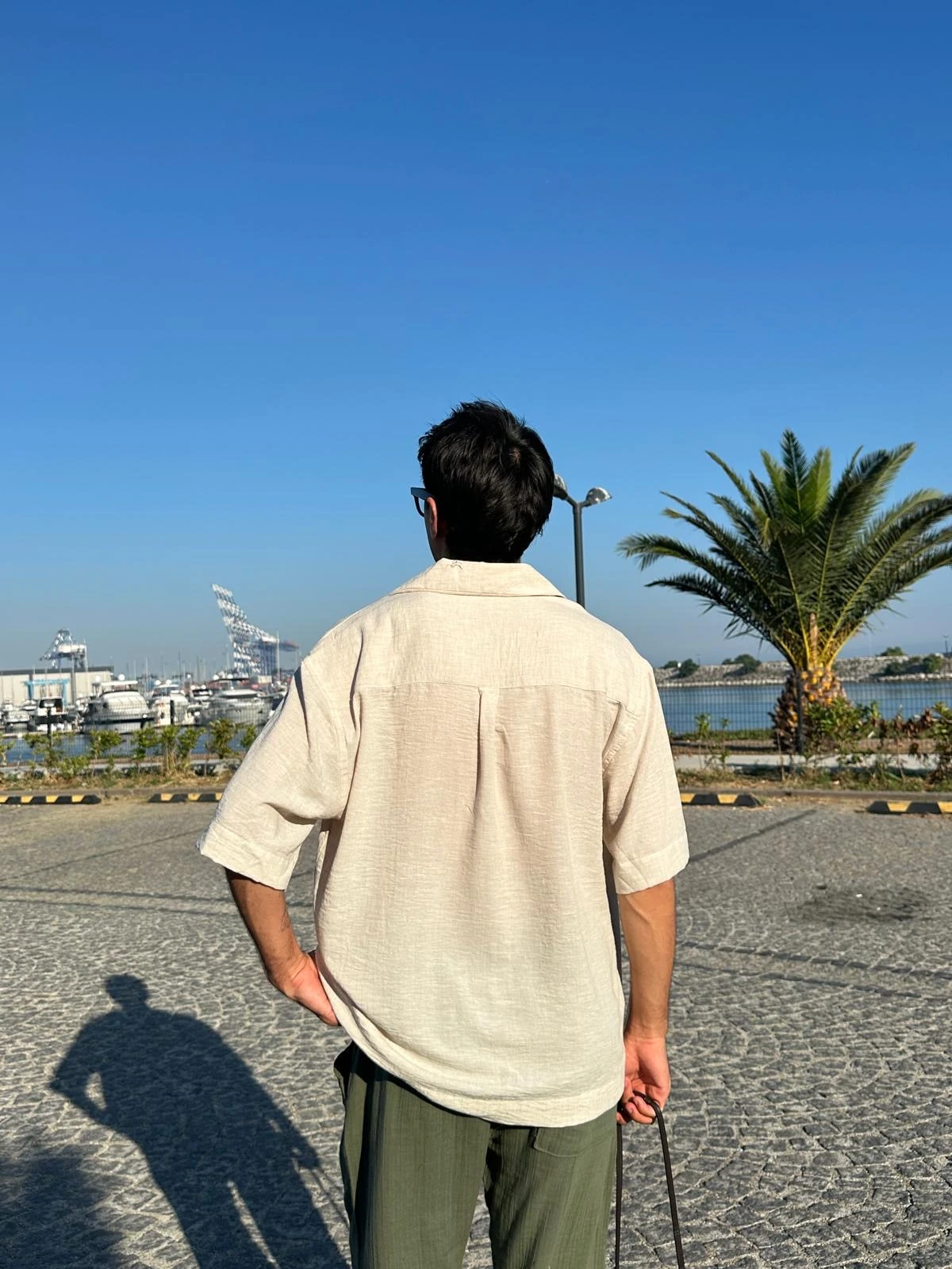 Kısa Kollu Cep Detay Bej Gömlek