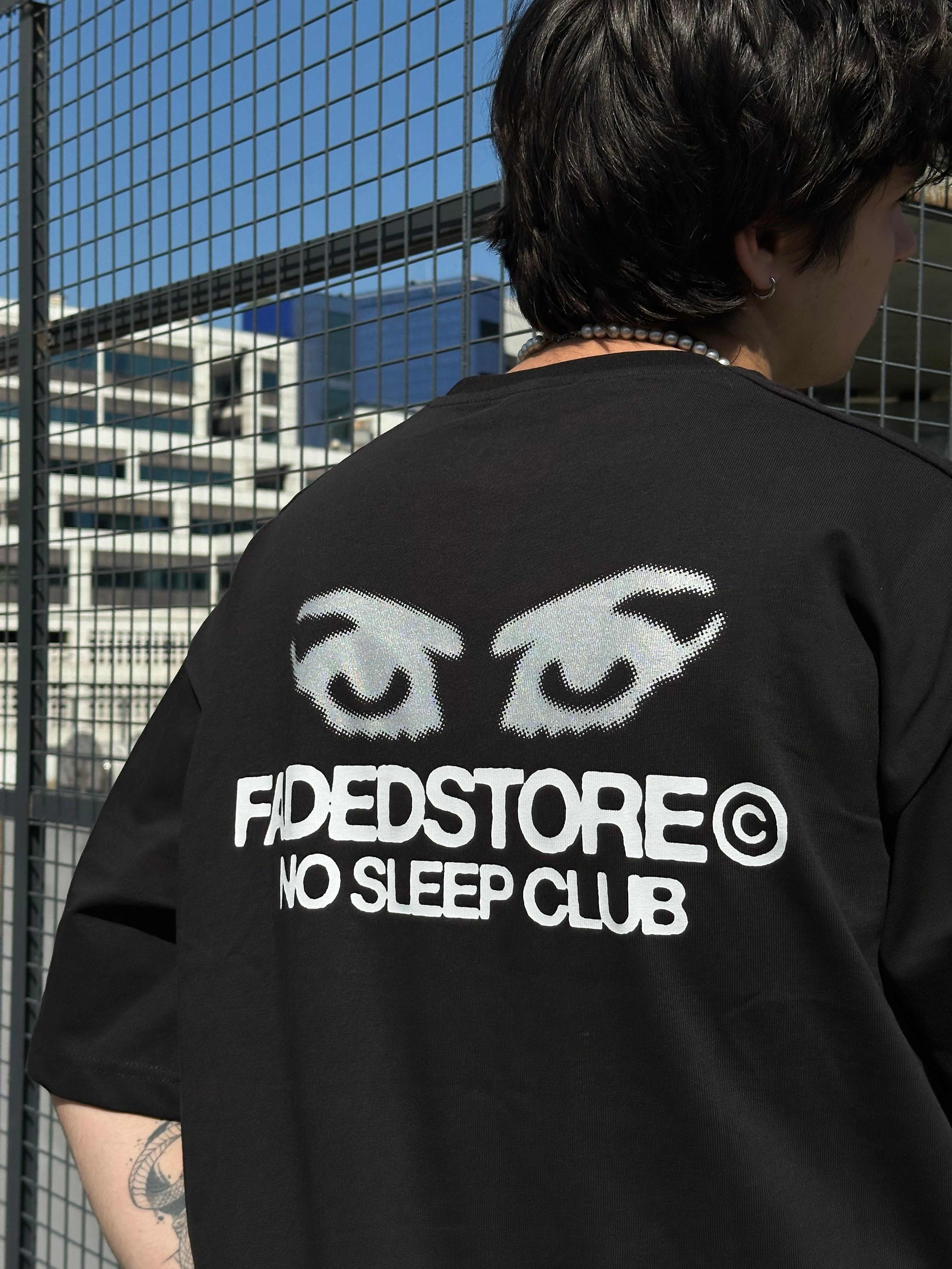 No Sleep Club Print Siyah Oversize T-shirt