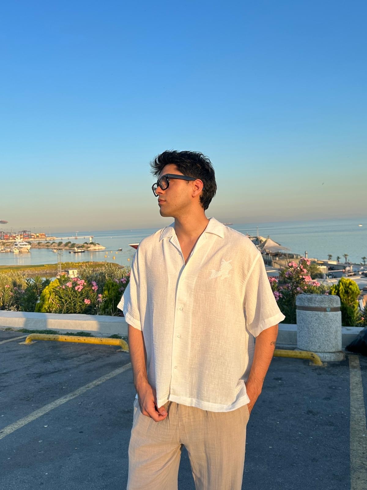 Seaside Nakışlı Beyaz Kısa Kollu Gömlek