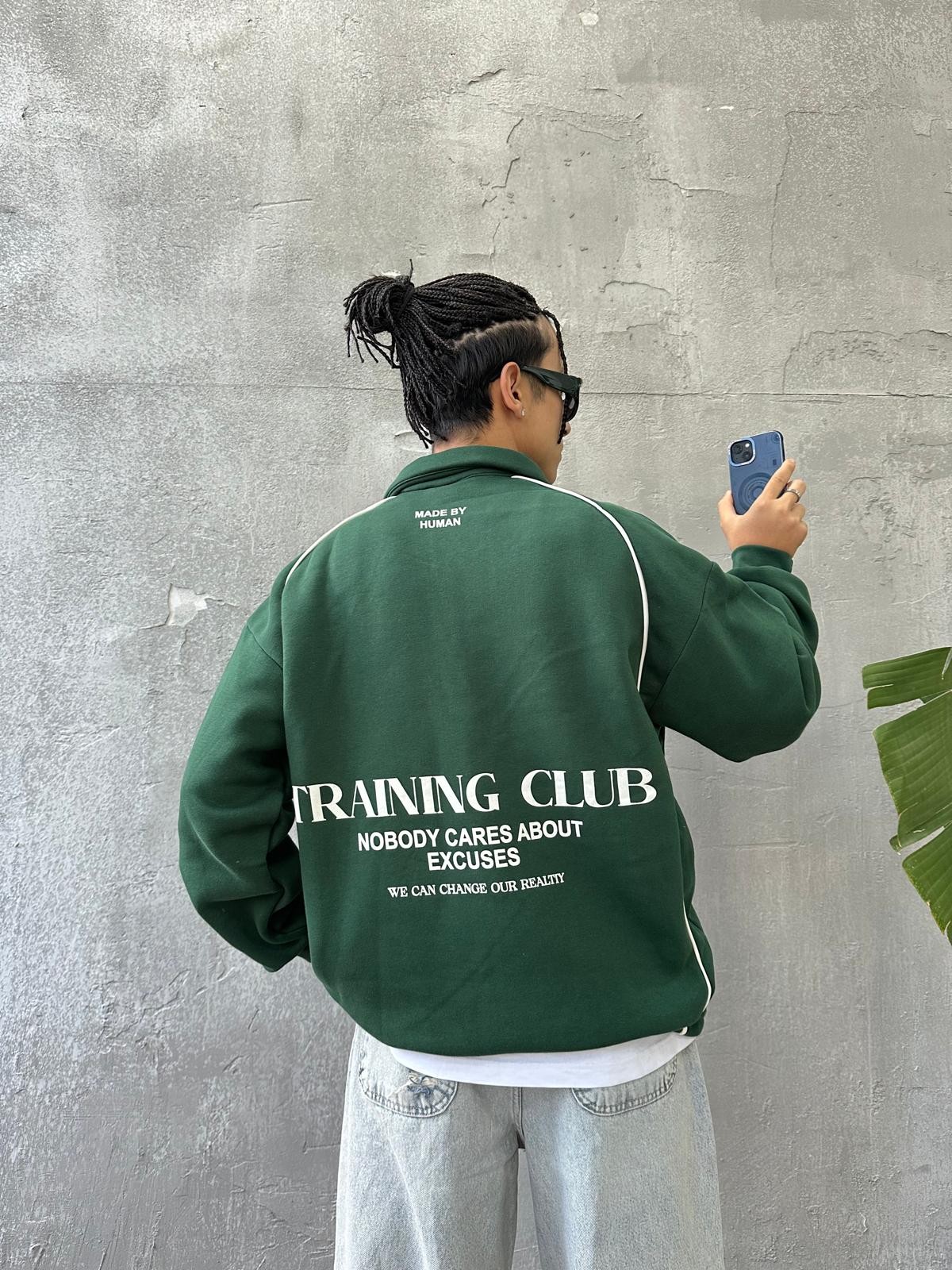 Training Club Back Print Green Polo Yaka Sweatshirt