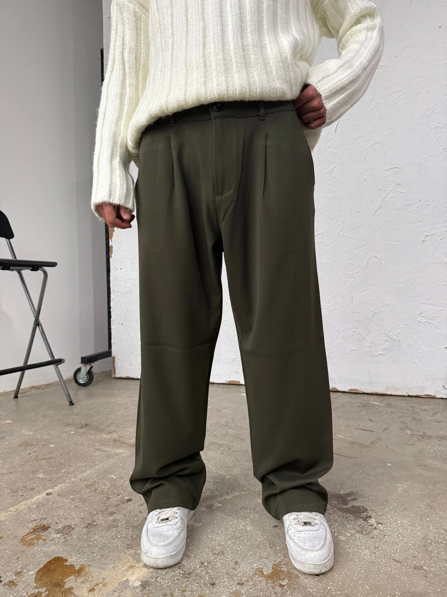 Olive Green Baggy Kumaş Pantolon