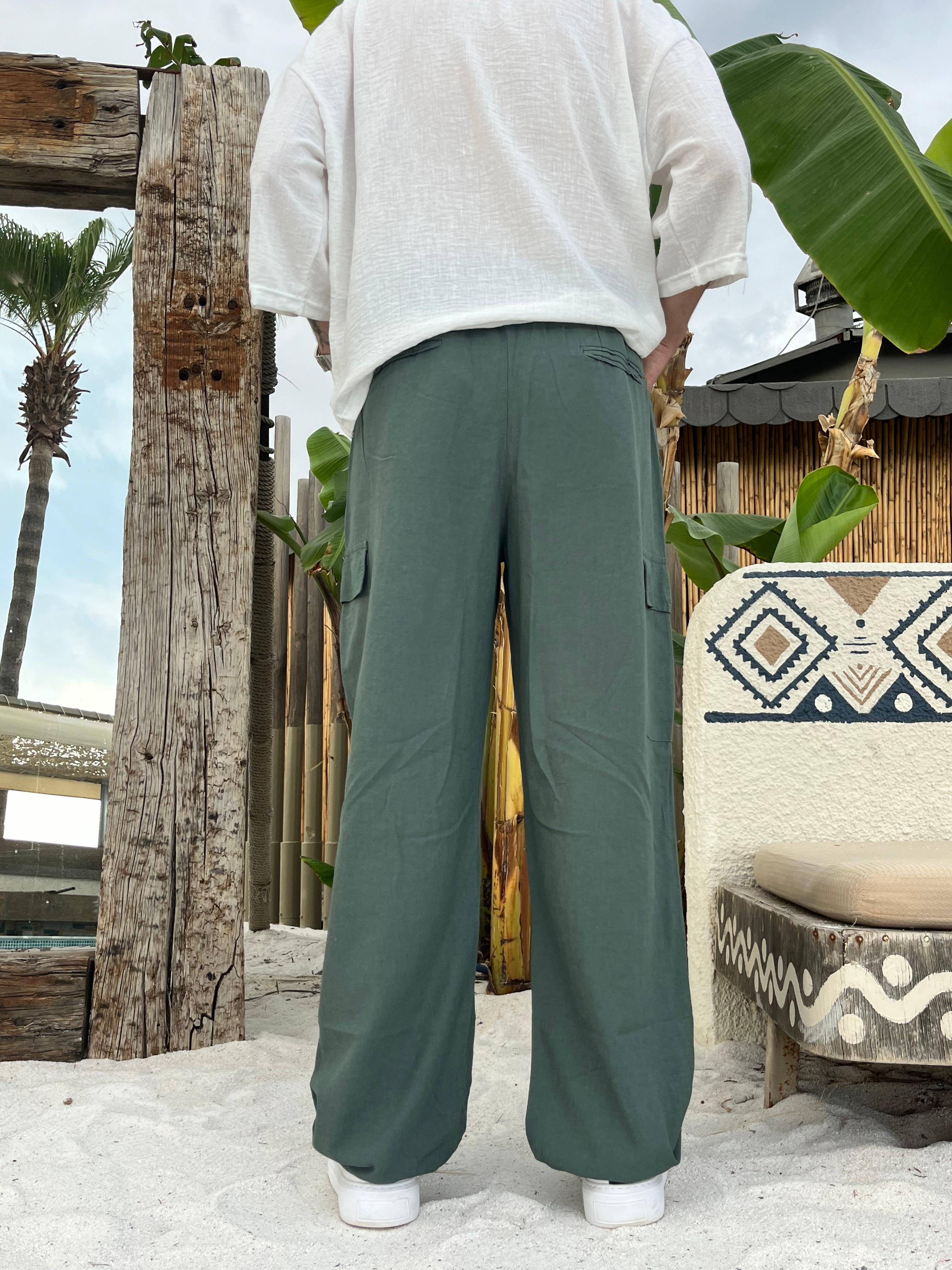 Linen Collection Cargo Cepli Haki Keten Pantalon