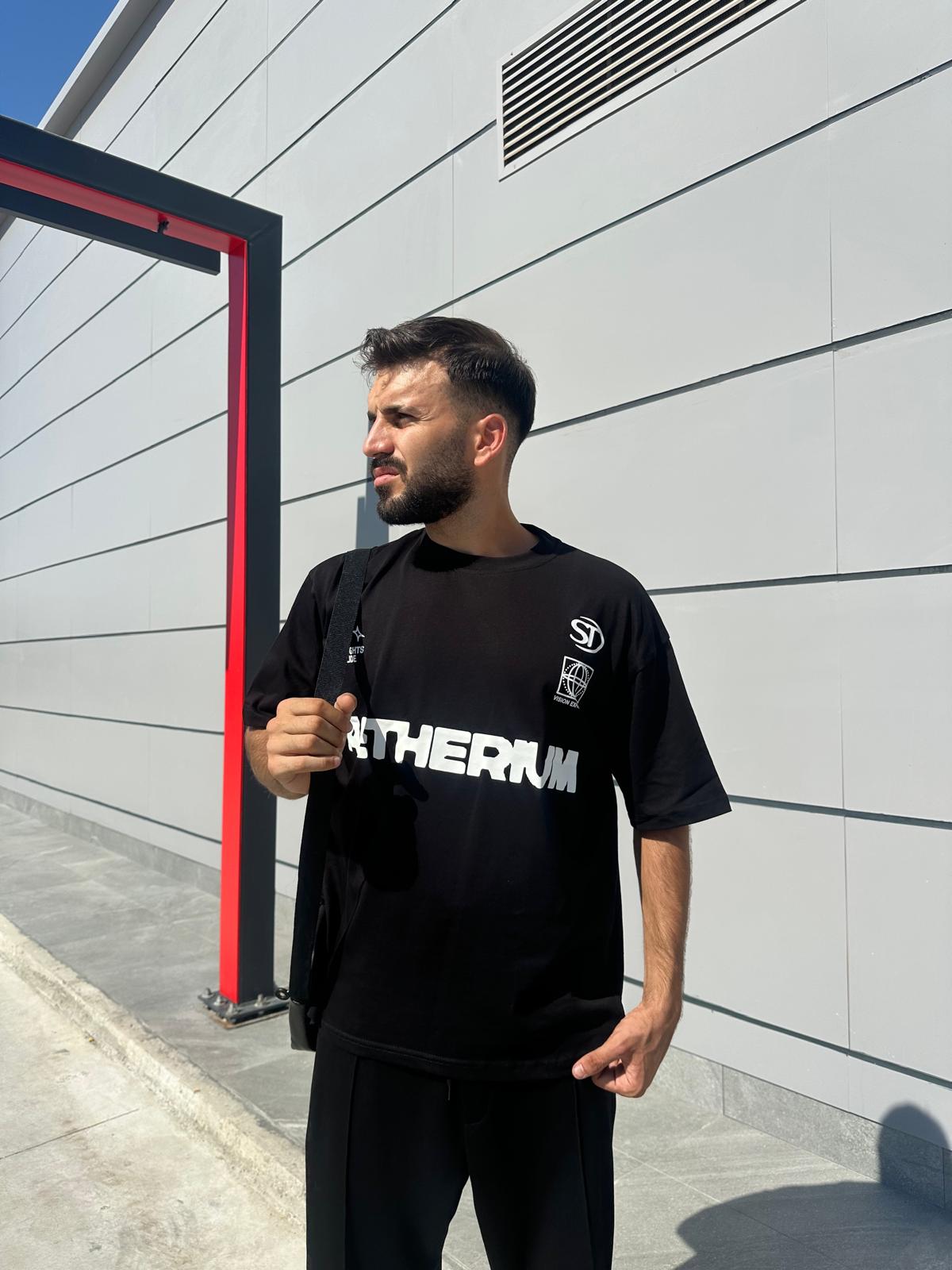 Aetherum Siyah Baskılı Oversize T-Shirt