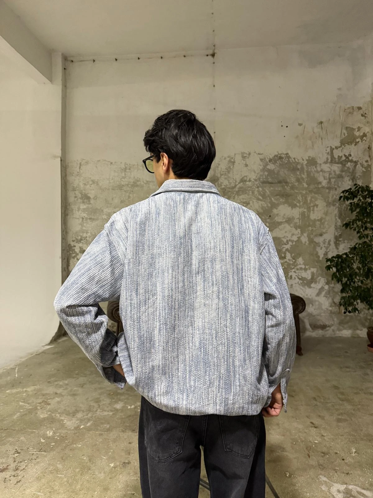 Yıkamalı Lacivert Kadife Basic Gömlek