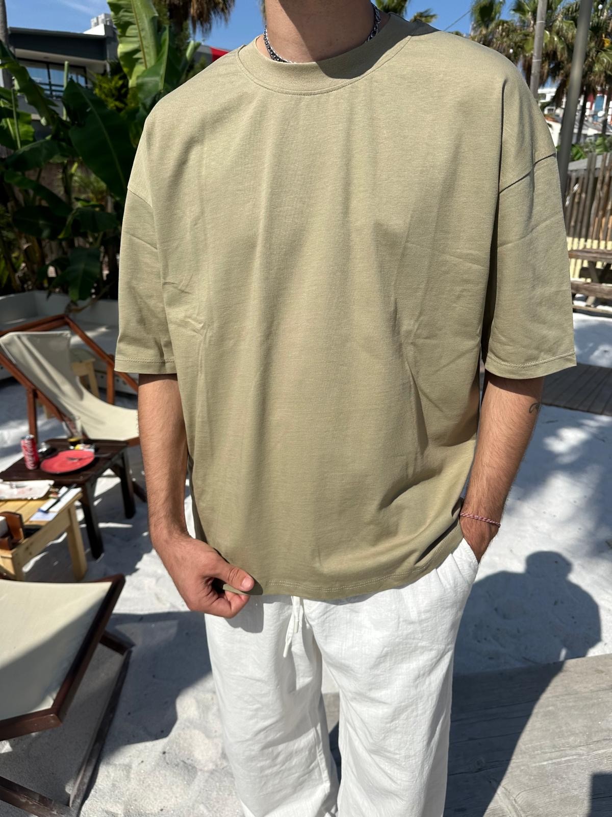 Haki Yeşili Sand Vibes Basic T-Shirt