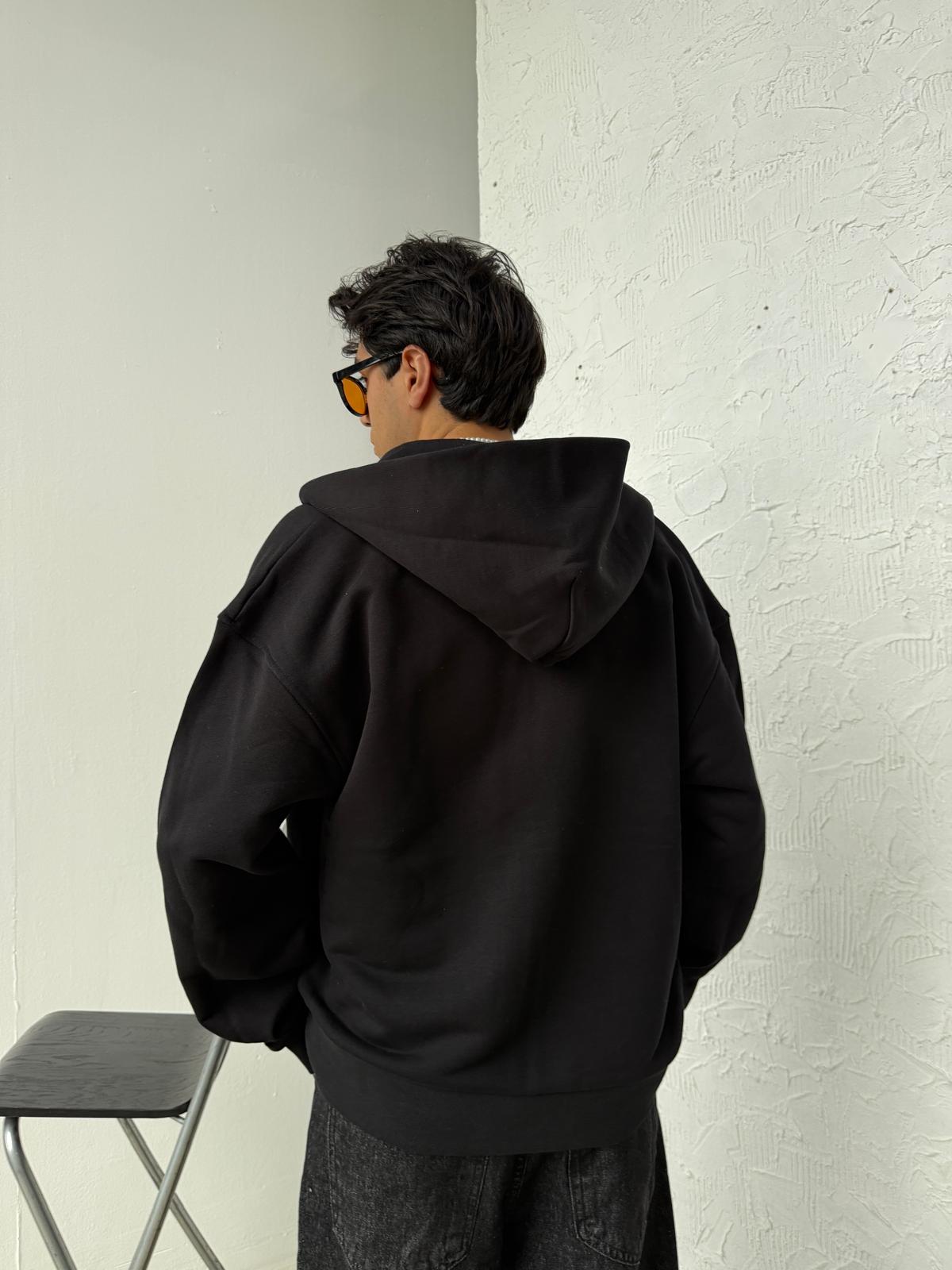 Arabic Detail Siyah Diyagonel Zip