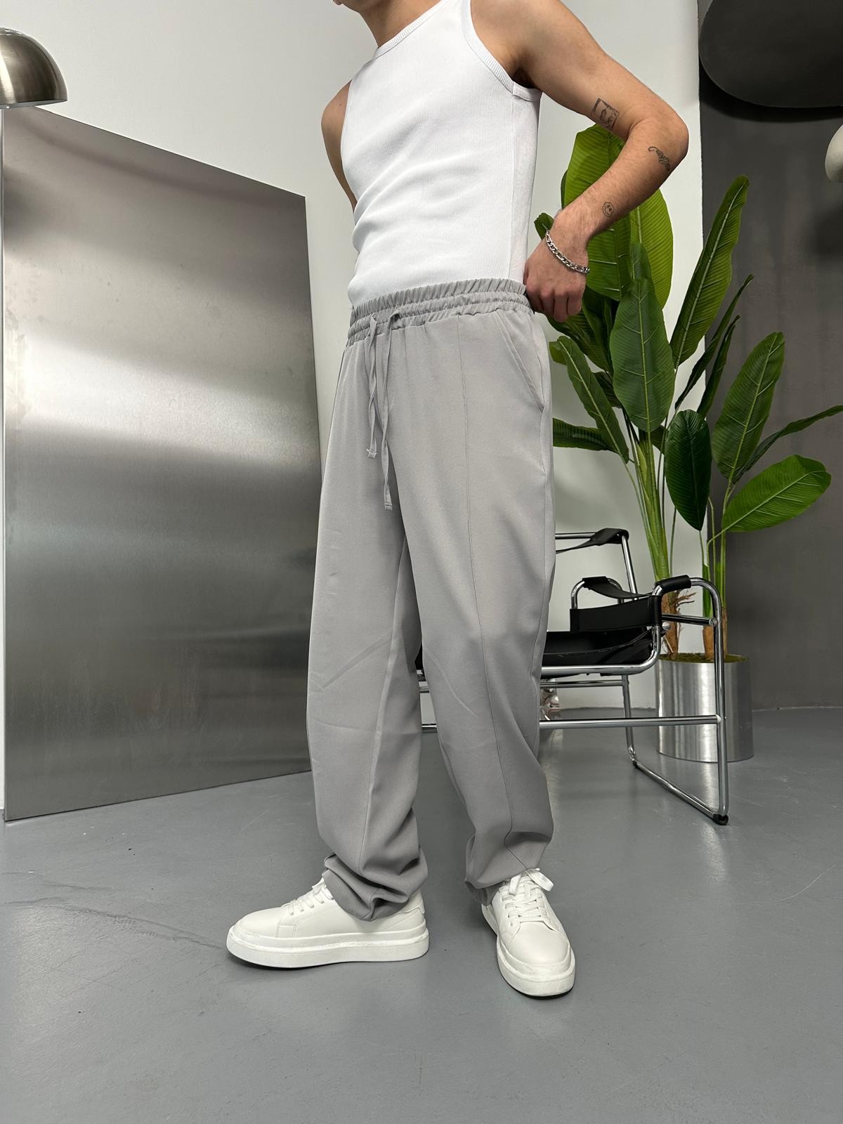 Dokuma Çımalı Fresh Gri Baggy Pantolon