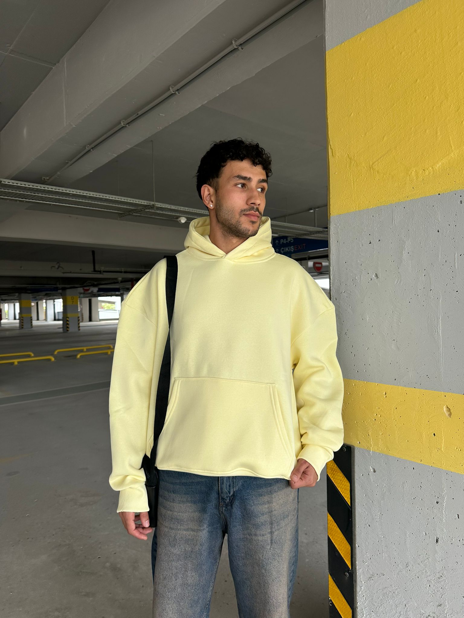 Basıc Oversize Hoodie - soft sarı