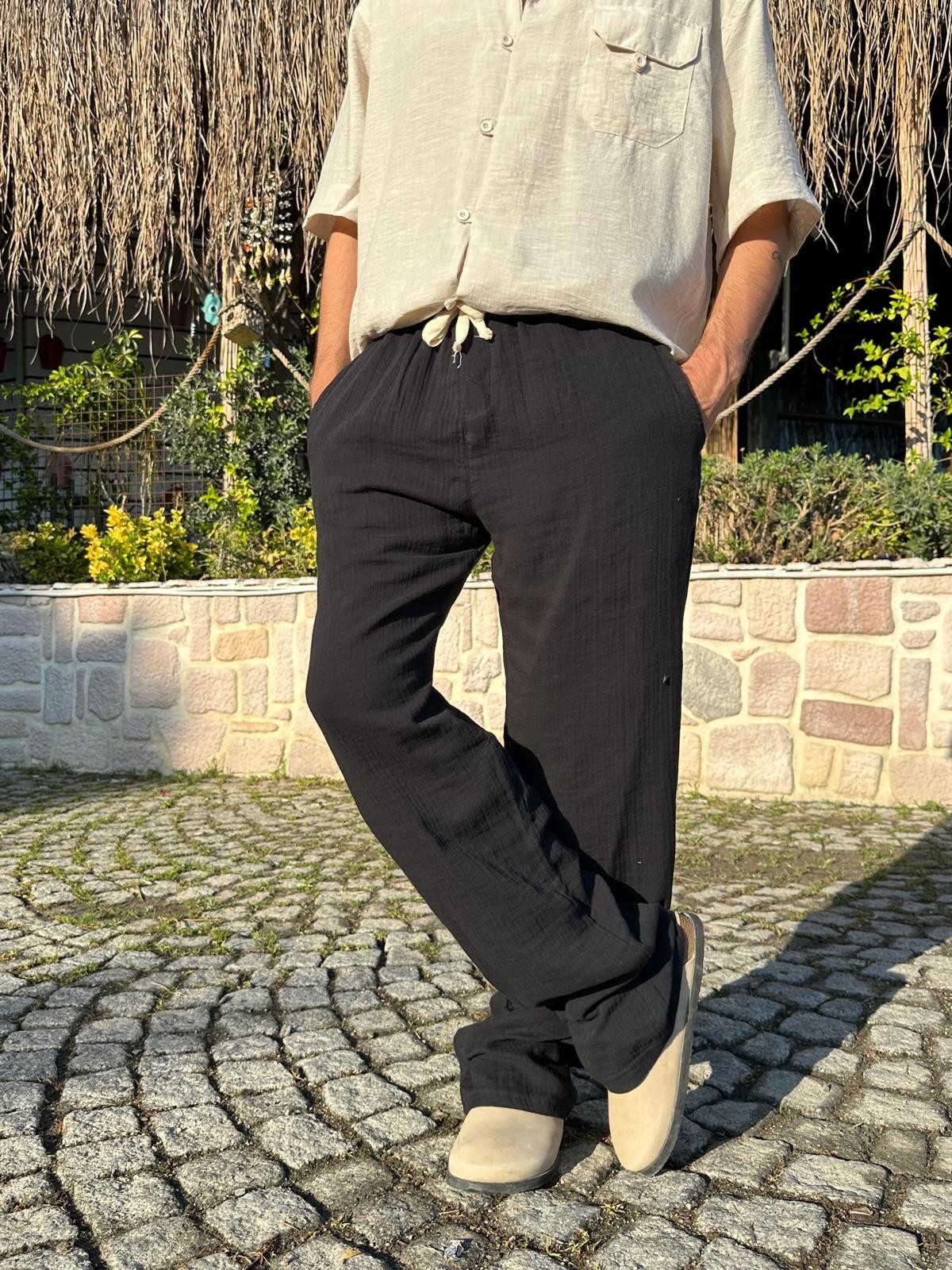 Summer Vibe Siyah Dökümlü Fresh Pantolon