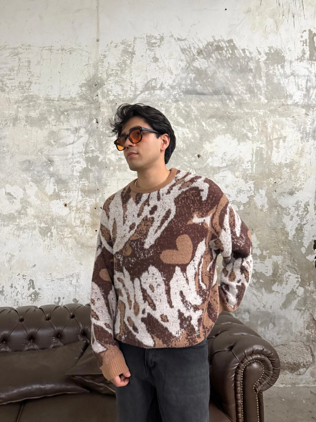 Brown Efekt Oversize Triko