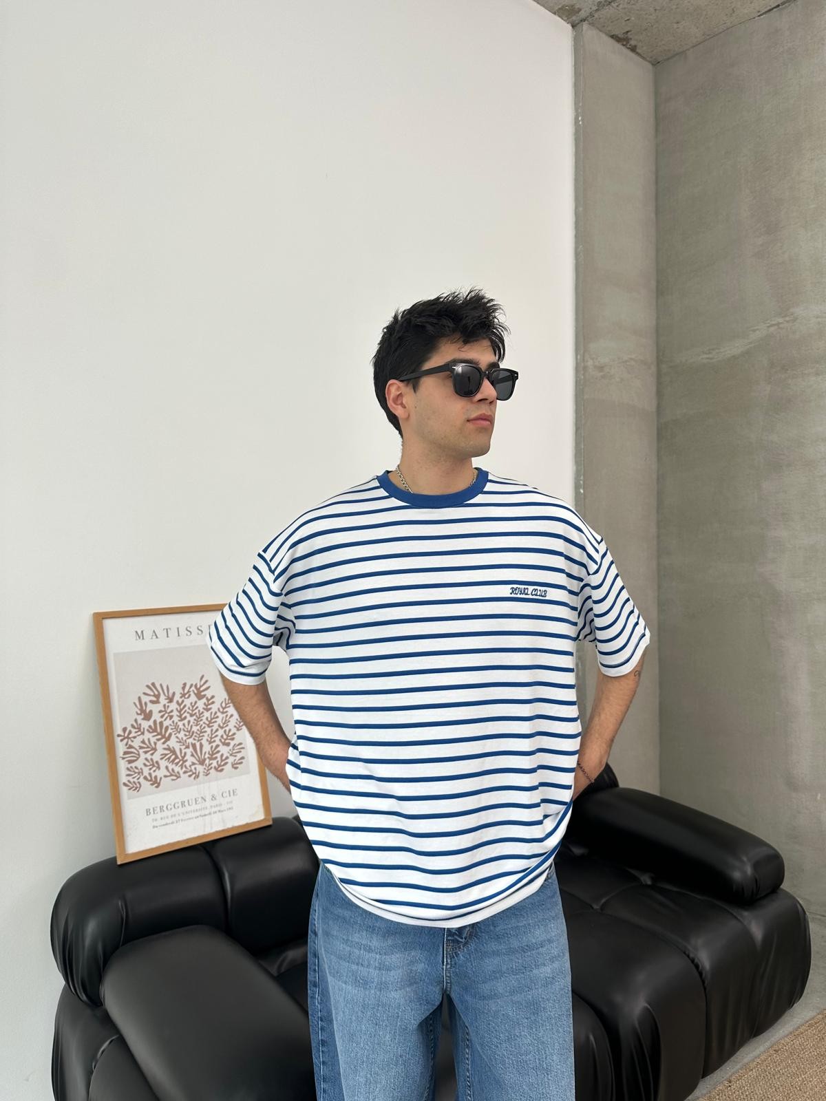 Royal Club Mavi Çizgili Oversize T-Shirt