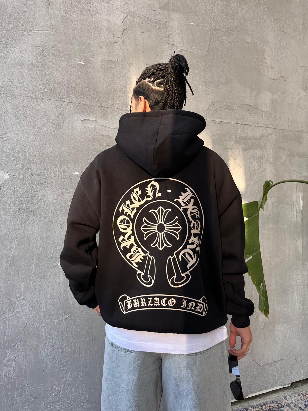 Font Back Print Black Hoodie