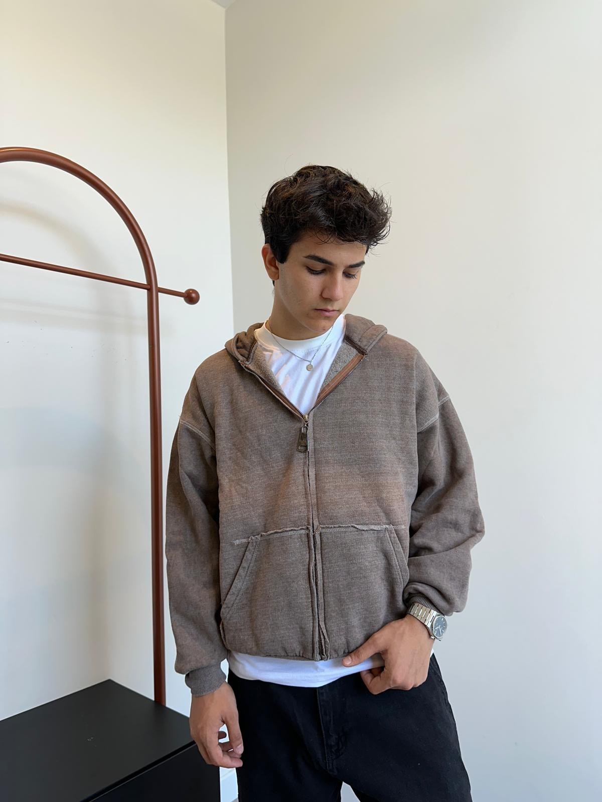 Brown Oversize Stockholm Zip-Hoodie