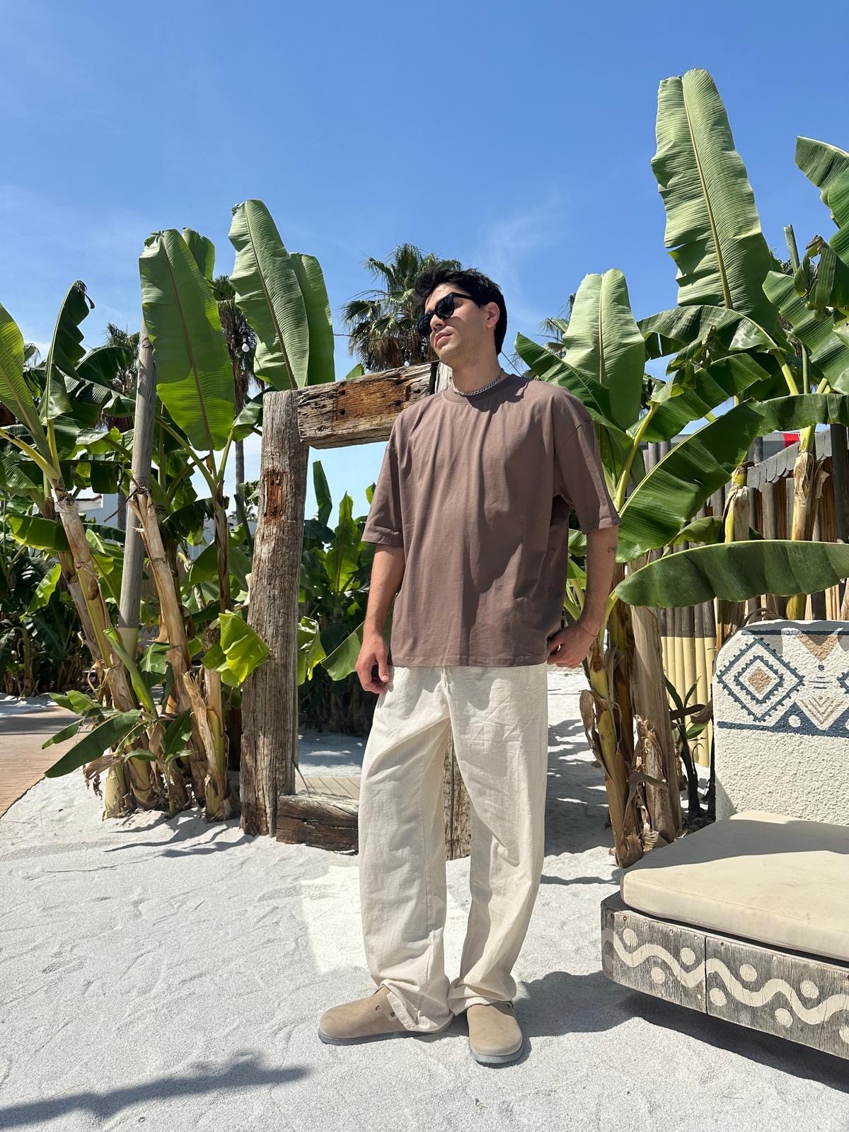Kahve Sand Vibes Keten Gömlek