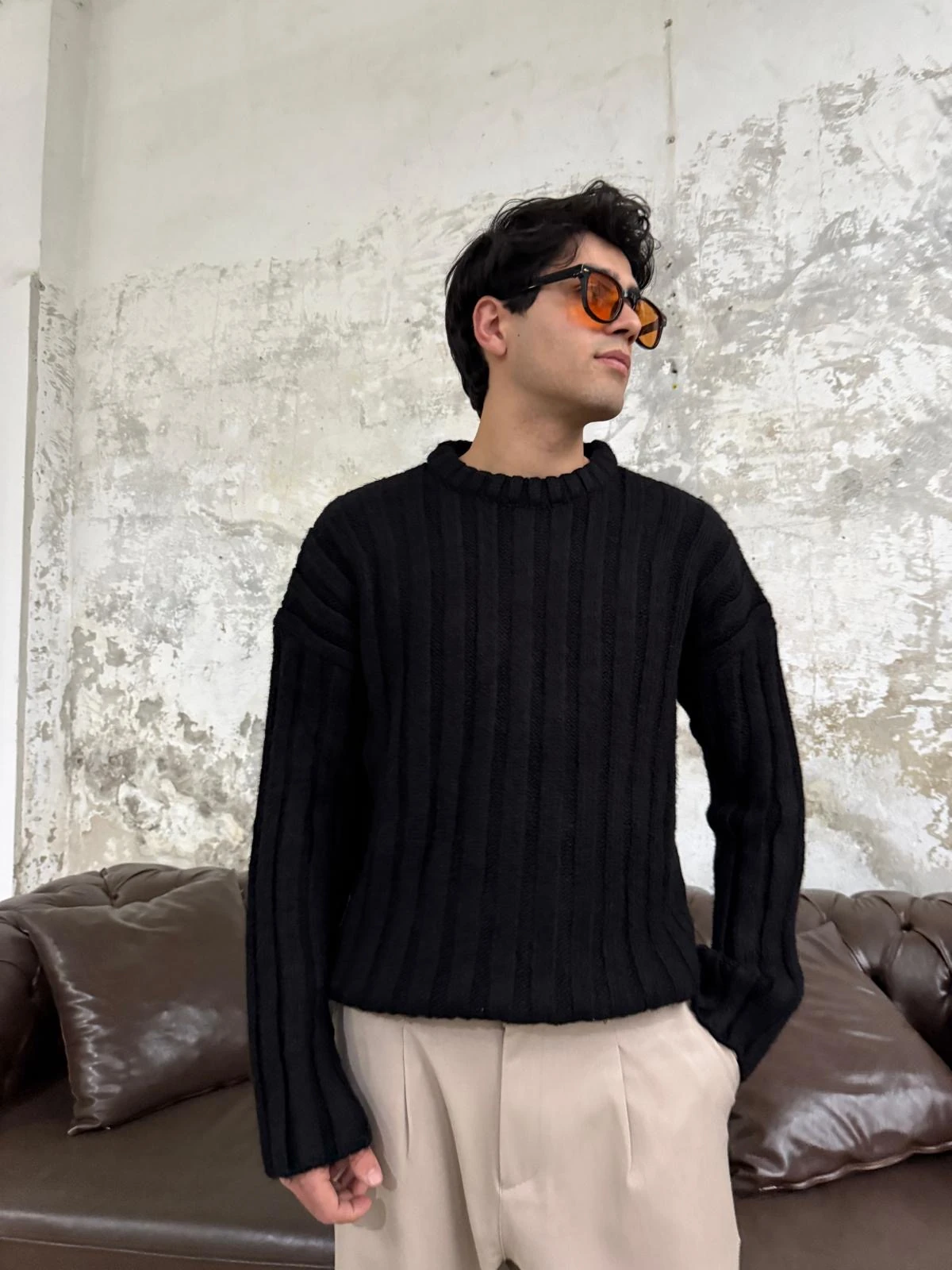 Fitilli Kalın Siyah Triko