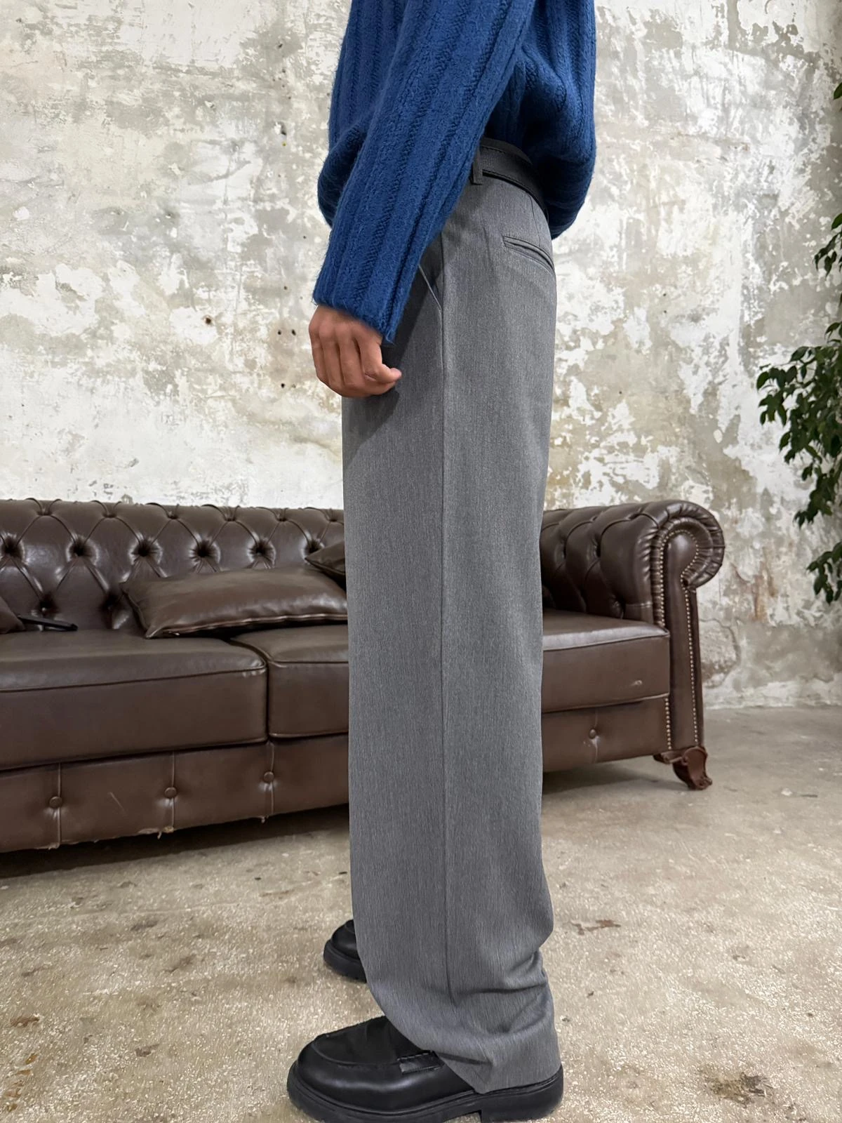 High Açık Gri Baggy Kumaş Pantolon