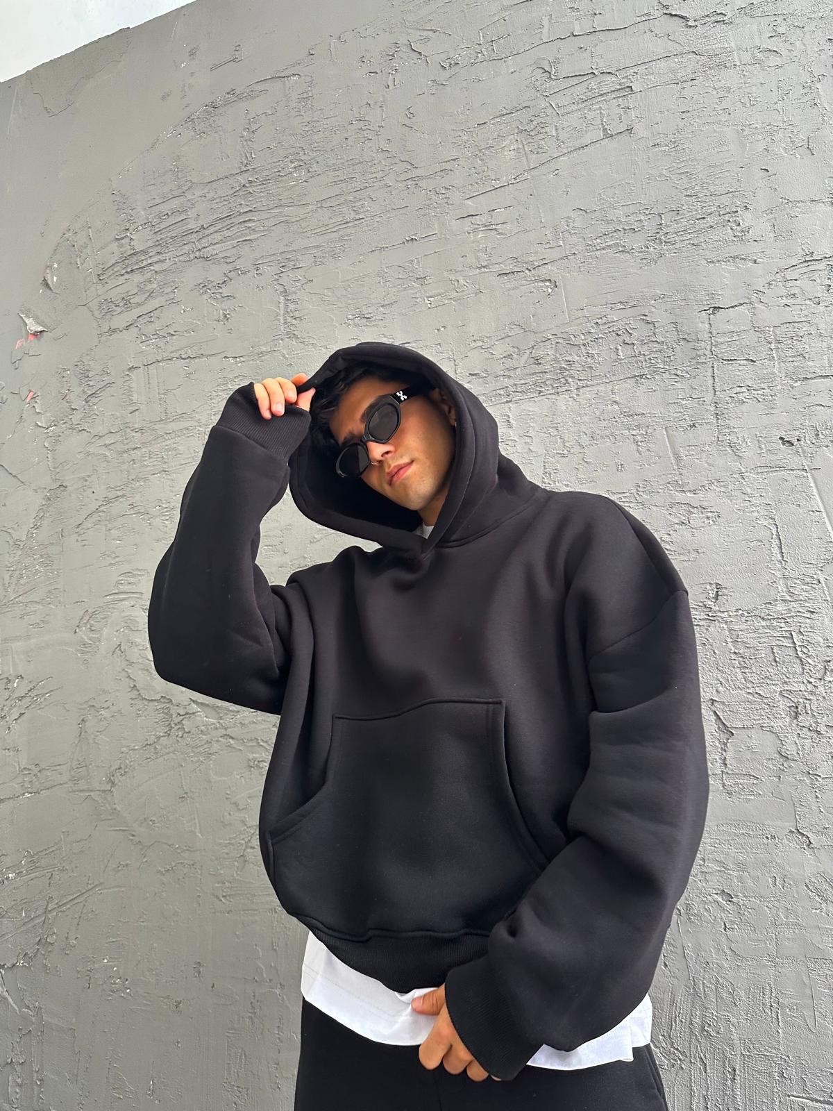 Siyah Oversize Basic Hoodie