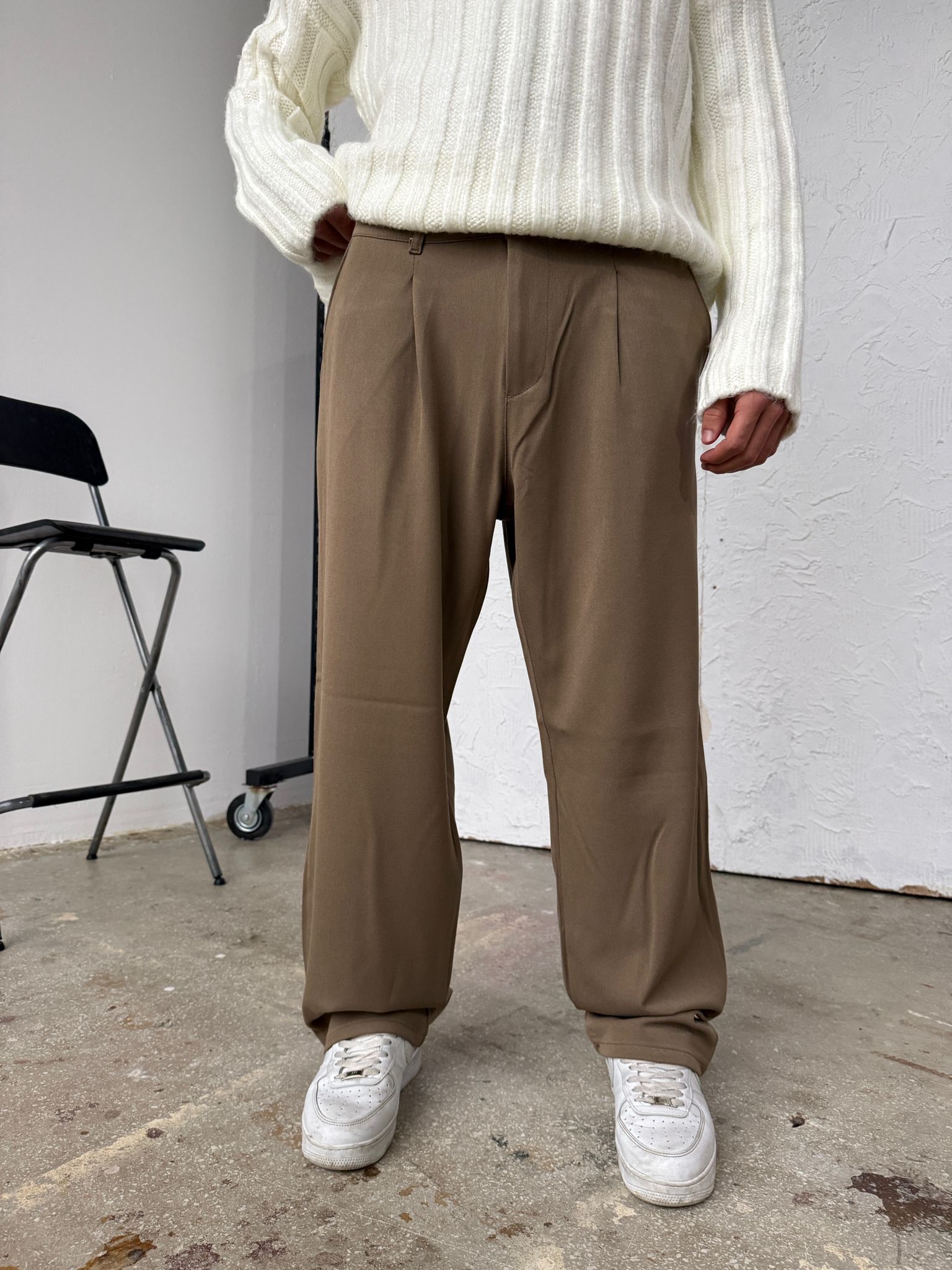 Winter Beige Baggy Kumaş Pantolon