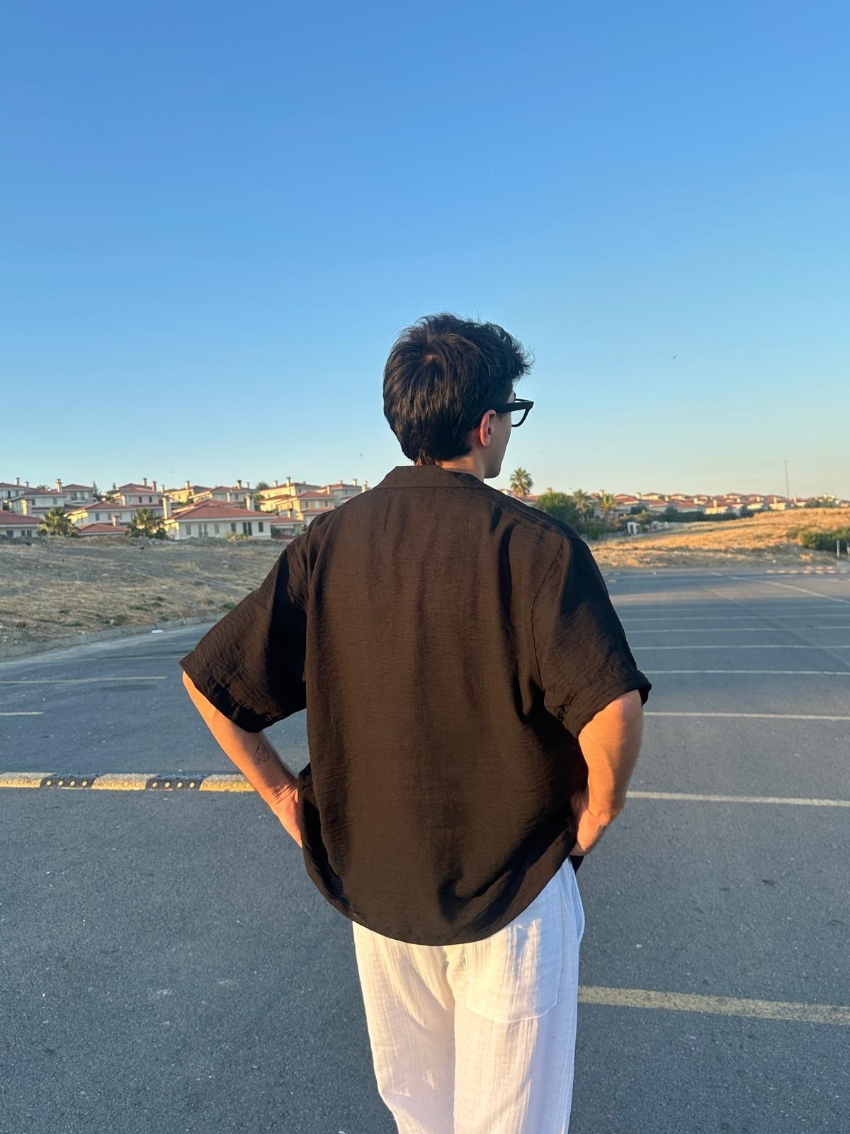 Seaside Nakışlı Siyah Kısa Kollu Gömlek