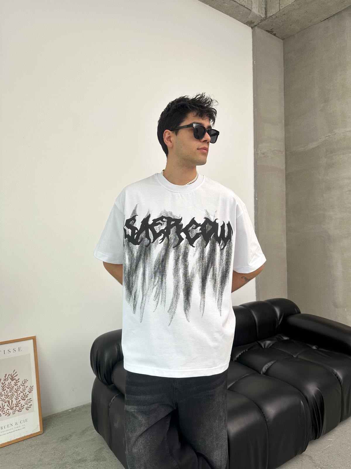 Saercow Baskılı Beyaz T-Shirt