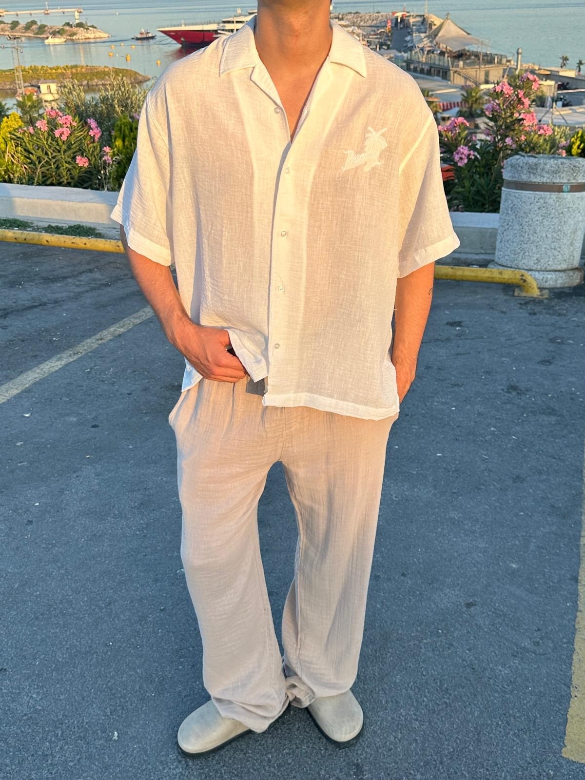 Seaside Nakışlı Beyaz Kısa Kollu Gömlek