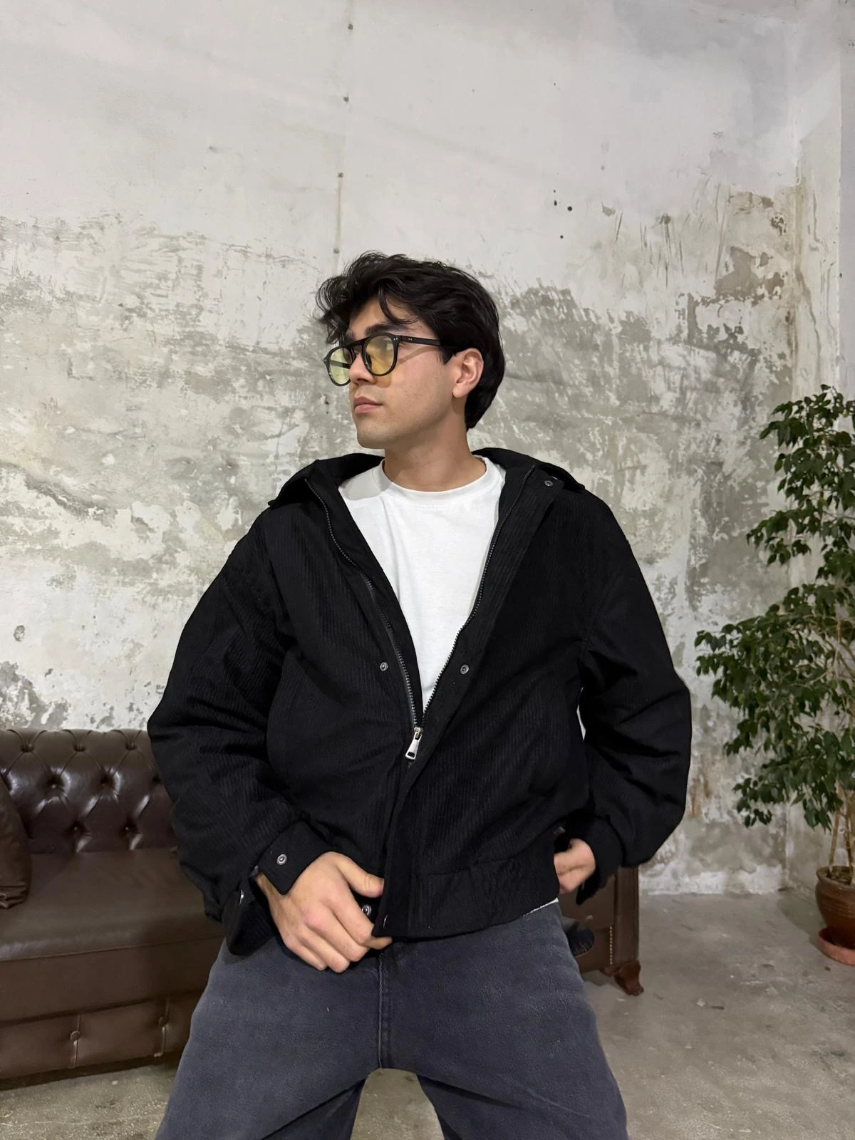 Kadife Bomber Siyah Ceket