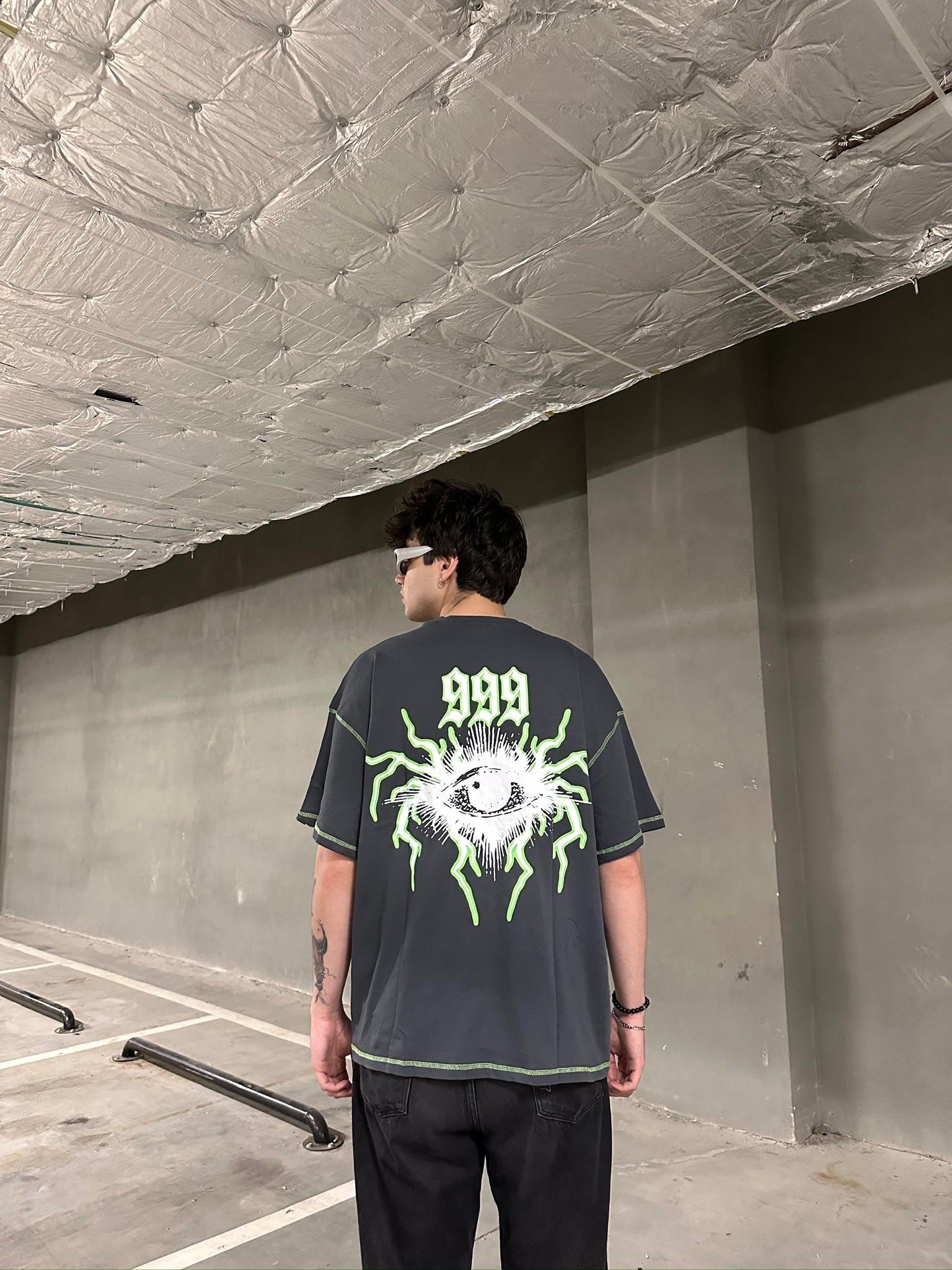 999 Eyes Ters Dikiş Füme Tshirt