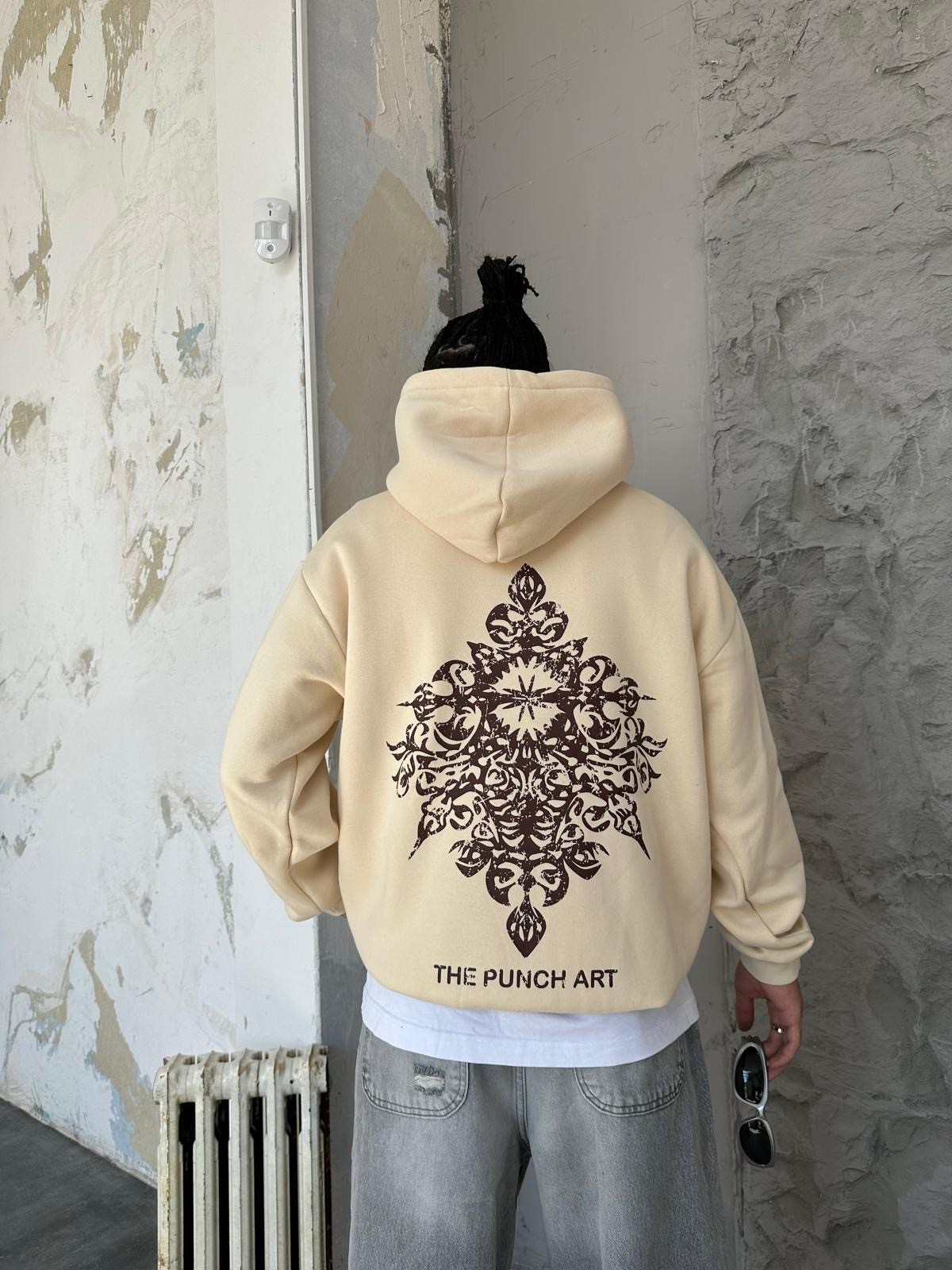 Punch Art Bej Back Print Hoodie