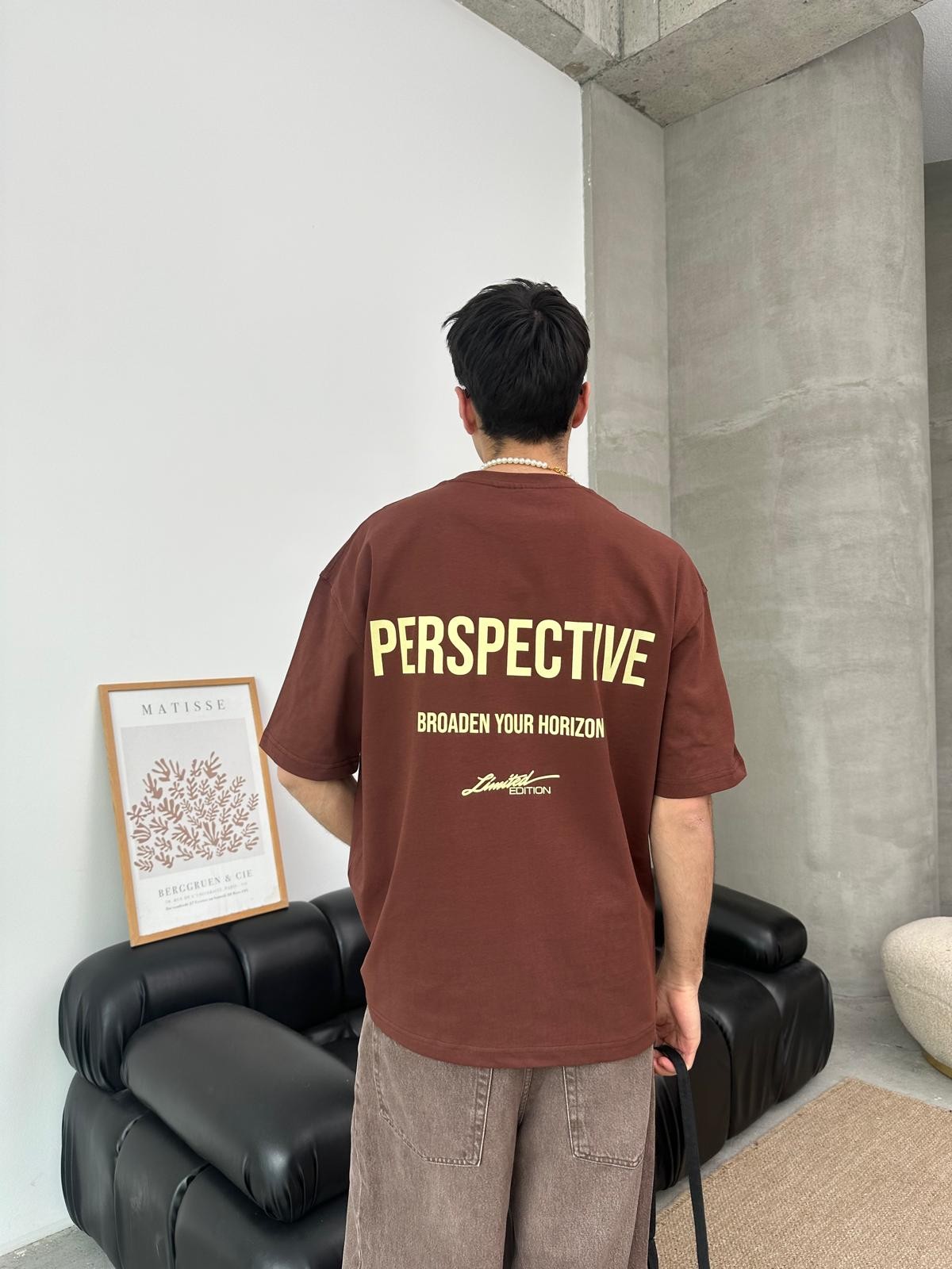 Perspective Back Print Kahve T-Shirt 