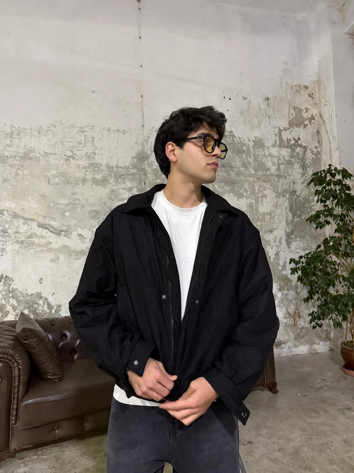 Kadife Bomber Siyah Ceket