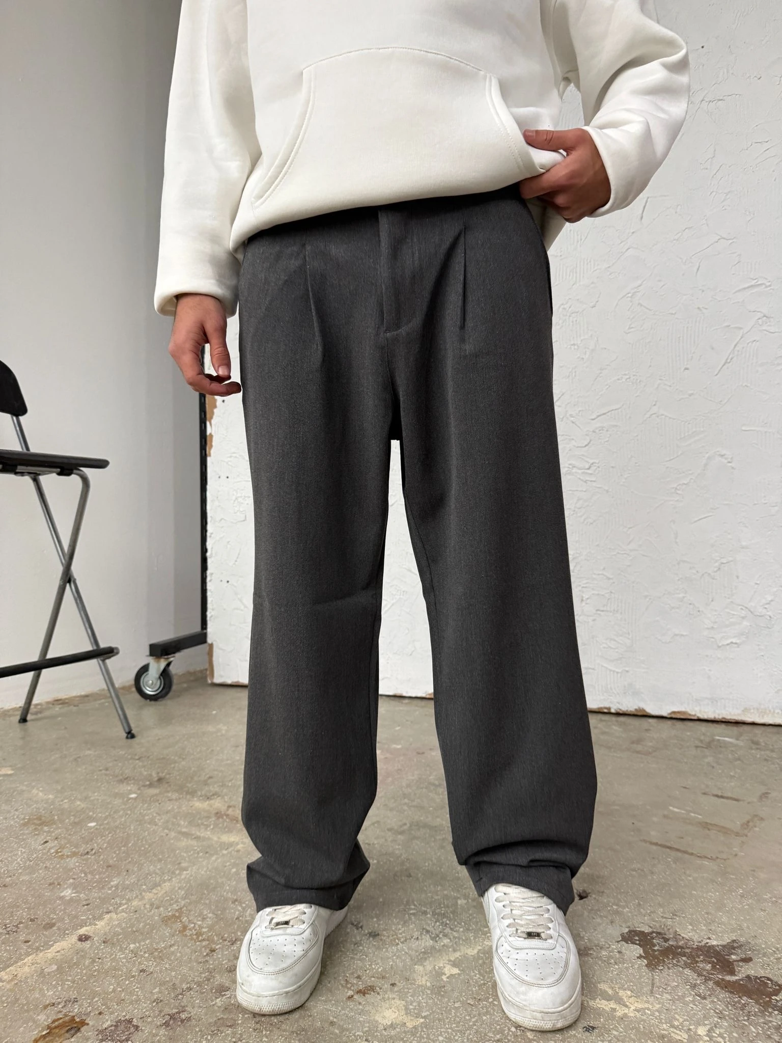 Znc Koyu Gri Baggy Kumaş Pantolon