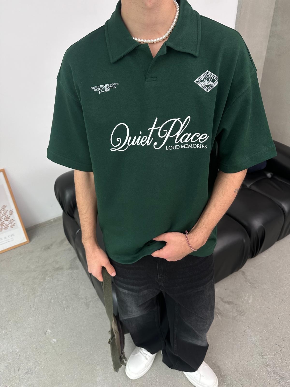 Quiet Place Yeşil Polo Yaka T-Shirt