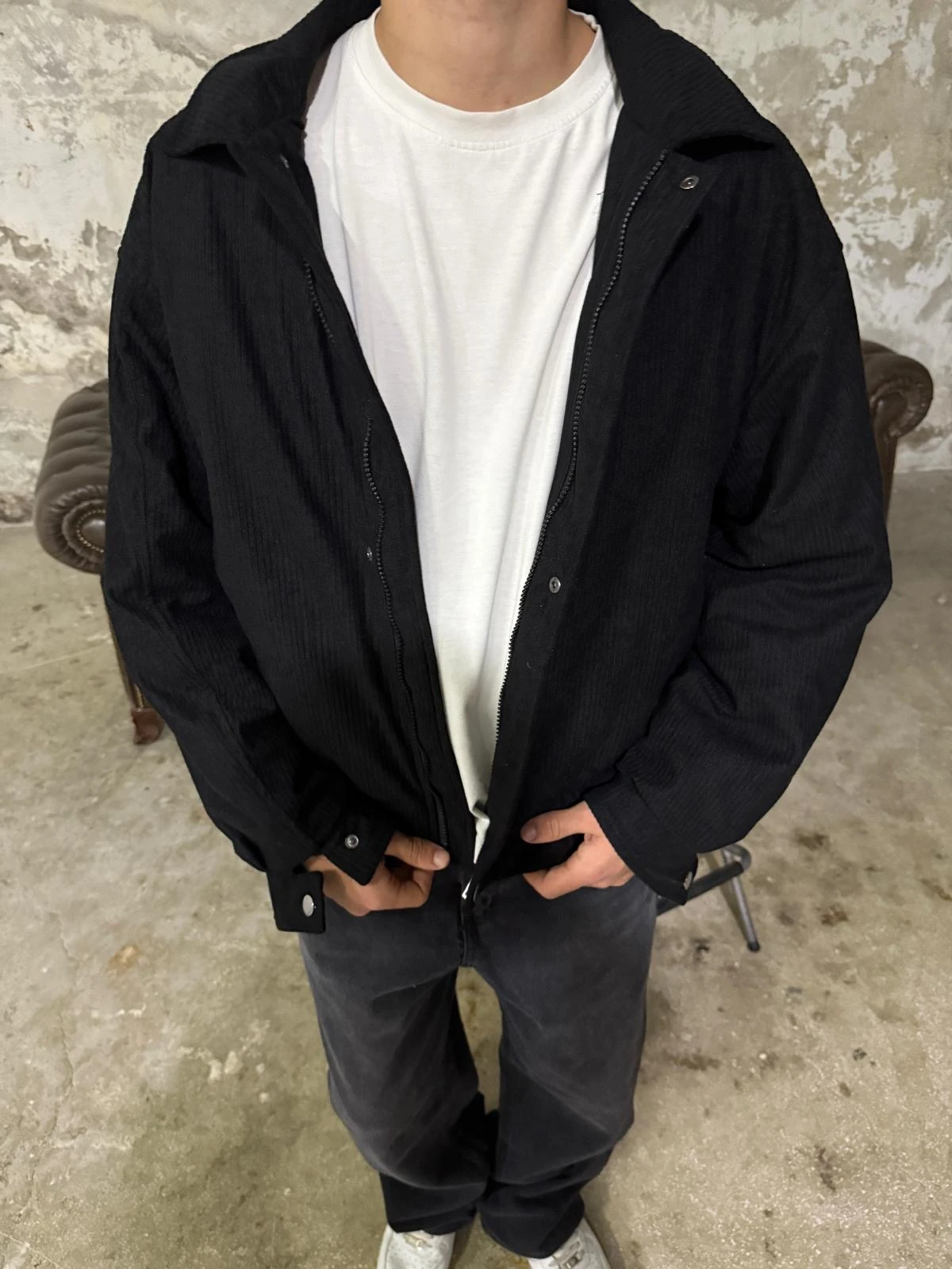 Kadife Bomber Siyah Ceket