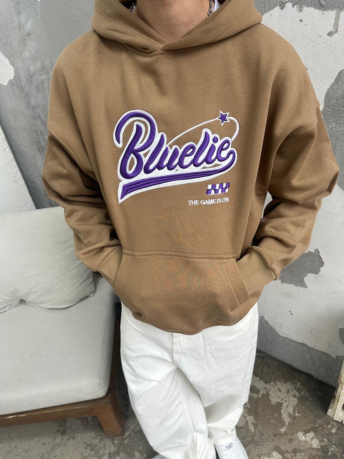 Blulie Nakışlı Brown Hoodie