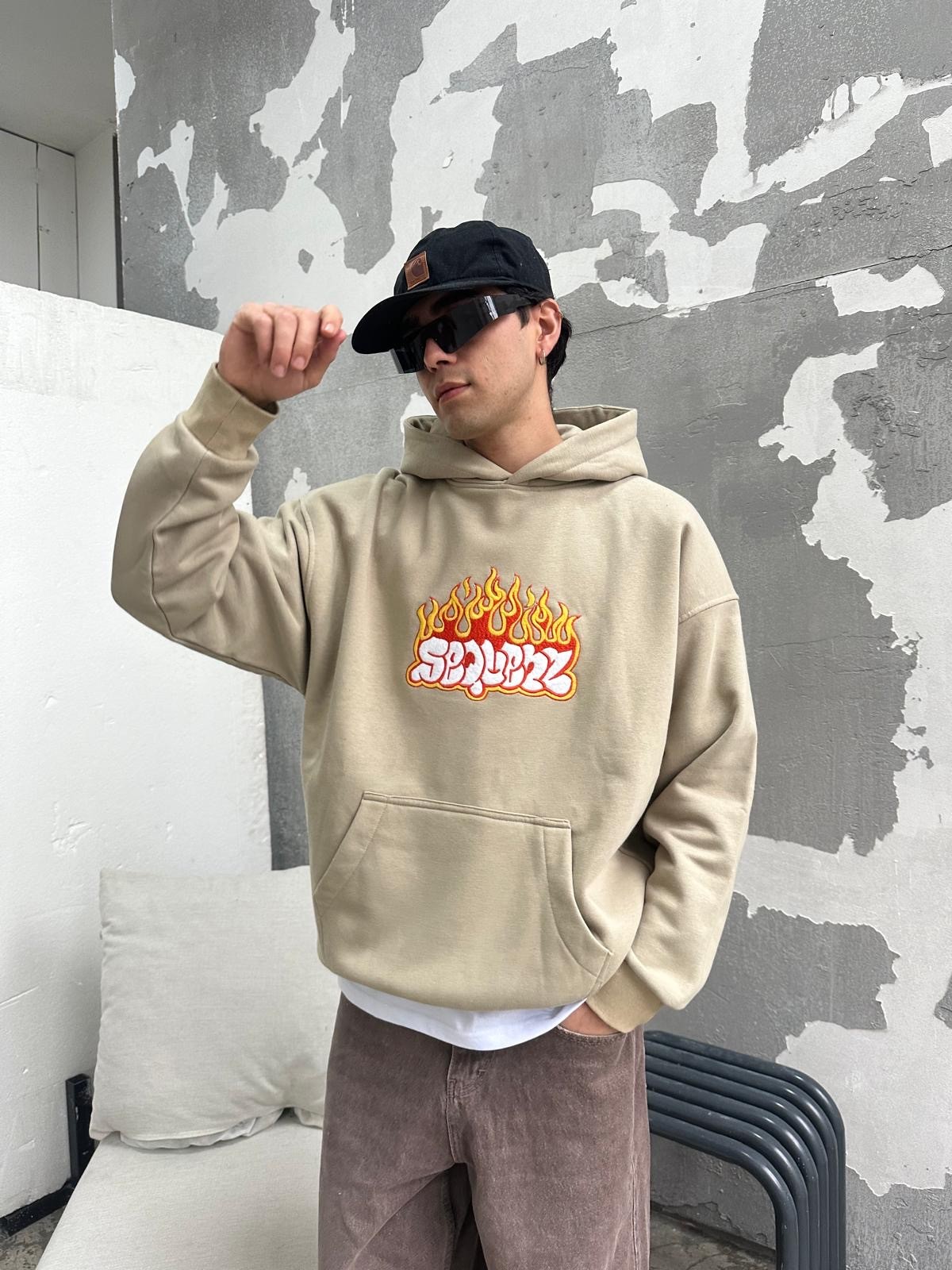 Cactüs Fire Oversize Bej Hoodie