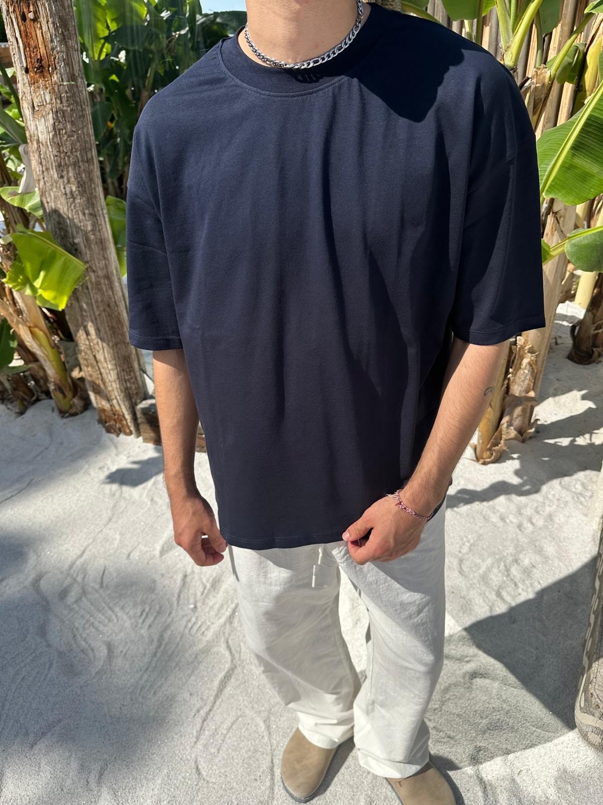 Lacivert Sand Vibes Basic T-Shirt